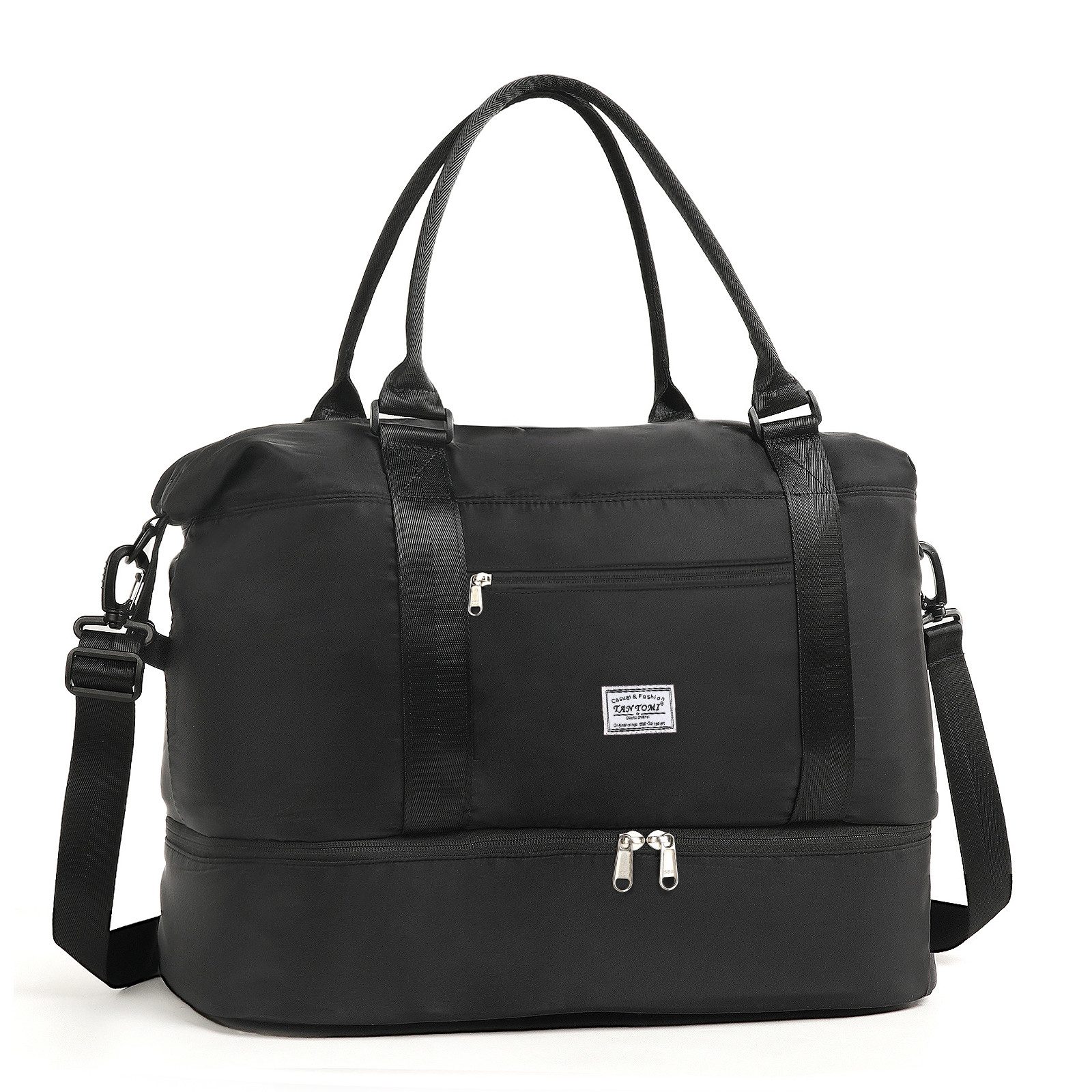 TAN.TOMI Reisetasche Wasserdicht Travel Duffle Bag 46x46x23 Tragetasche Sporttasche (Erweiterbar mit Trolley-Ärmel und Nasstasche), Fitnesstasche Trainingstasche Krankenhaustasche mit Schuhfach