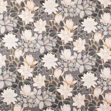 Vorhang SCHÖNER LEBEN. Vorhang Satin Lotus Blüten grau weiß ocker 245cm, SCHÖNER LEBEN., Smokband (1 St), blickdicht, Baumwolle, handmade, made in Germany, vorgewaschen