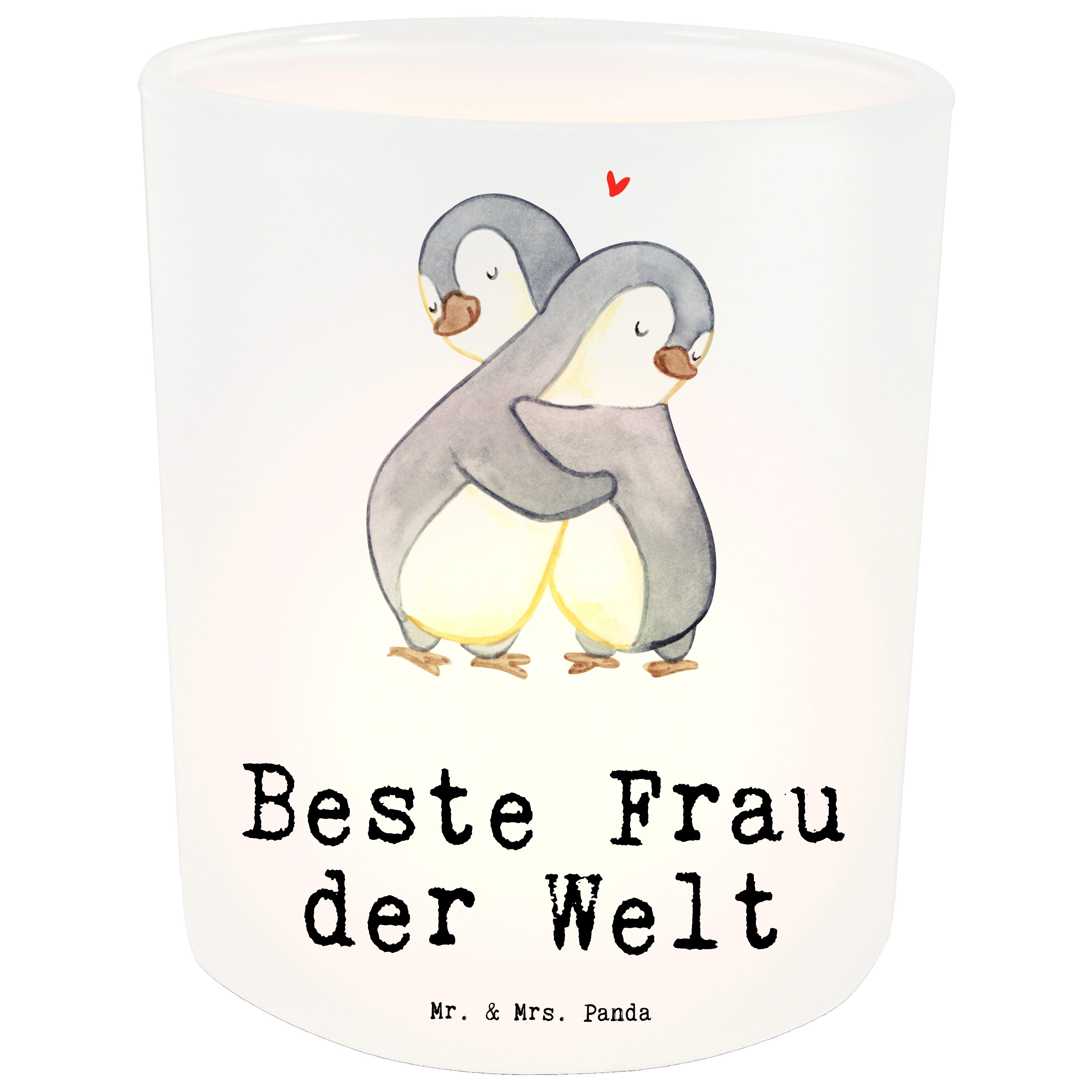 Mr. & Mrs. Panda Windlicht Pinguin Beste Frau der Welt - Transparent - Geschenk, Braut, Geschenk (1 St)