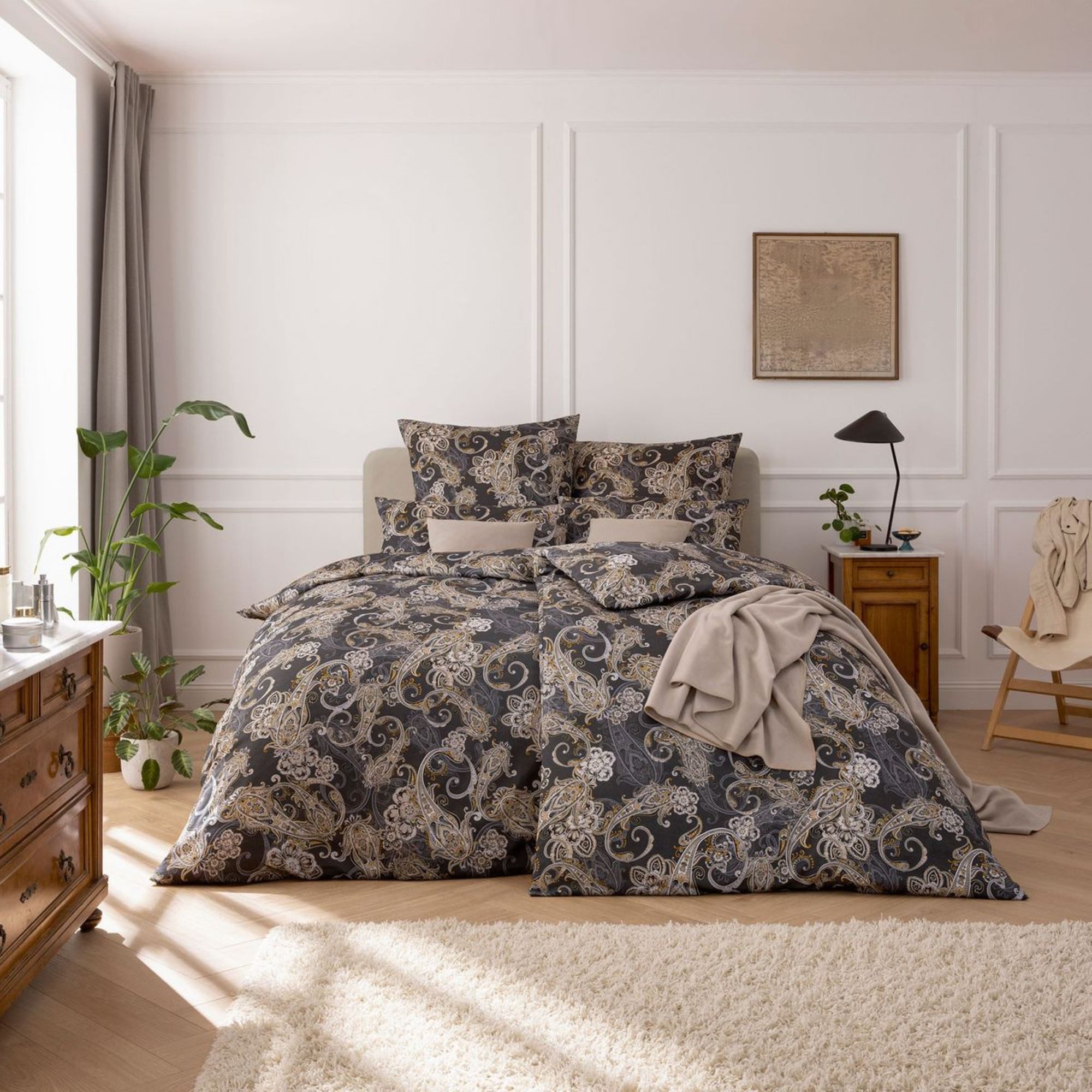 Estella Bettwäsche Estella Mako Jersey Bettwäsche 135x200 Charlotte graphit Paisley grau, Mako-Jersey, 2 teilig, für Sommer und Winter