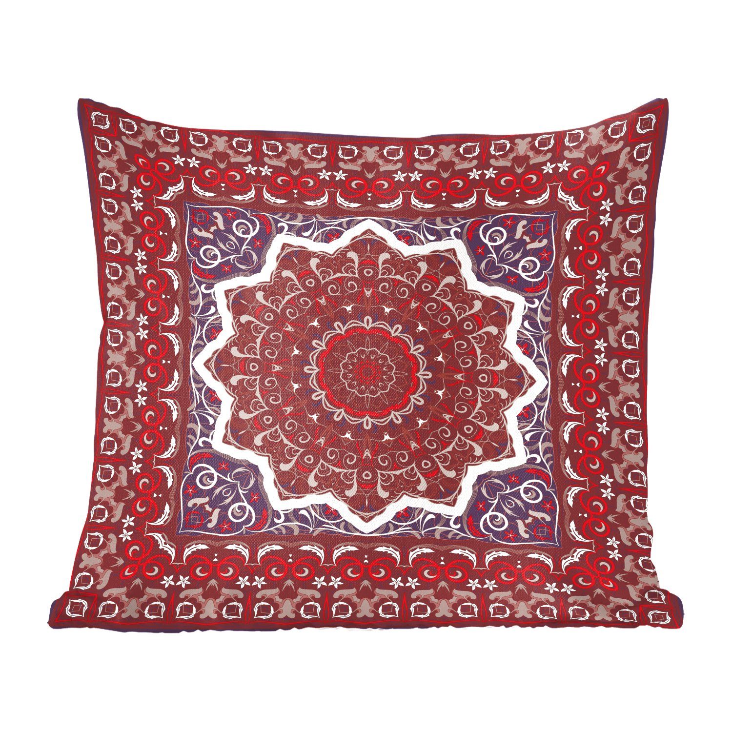 MuchoWow Dekokissen Persischer Teppich - Mandala - Rot, Zierkissen mit Füllung für Wohzimmer, Schlafzimmer, Deko, Sofakissen