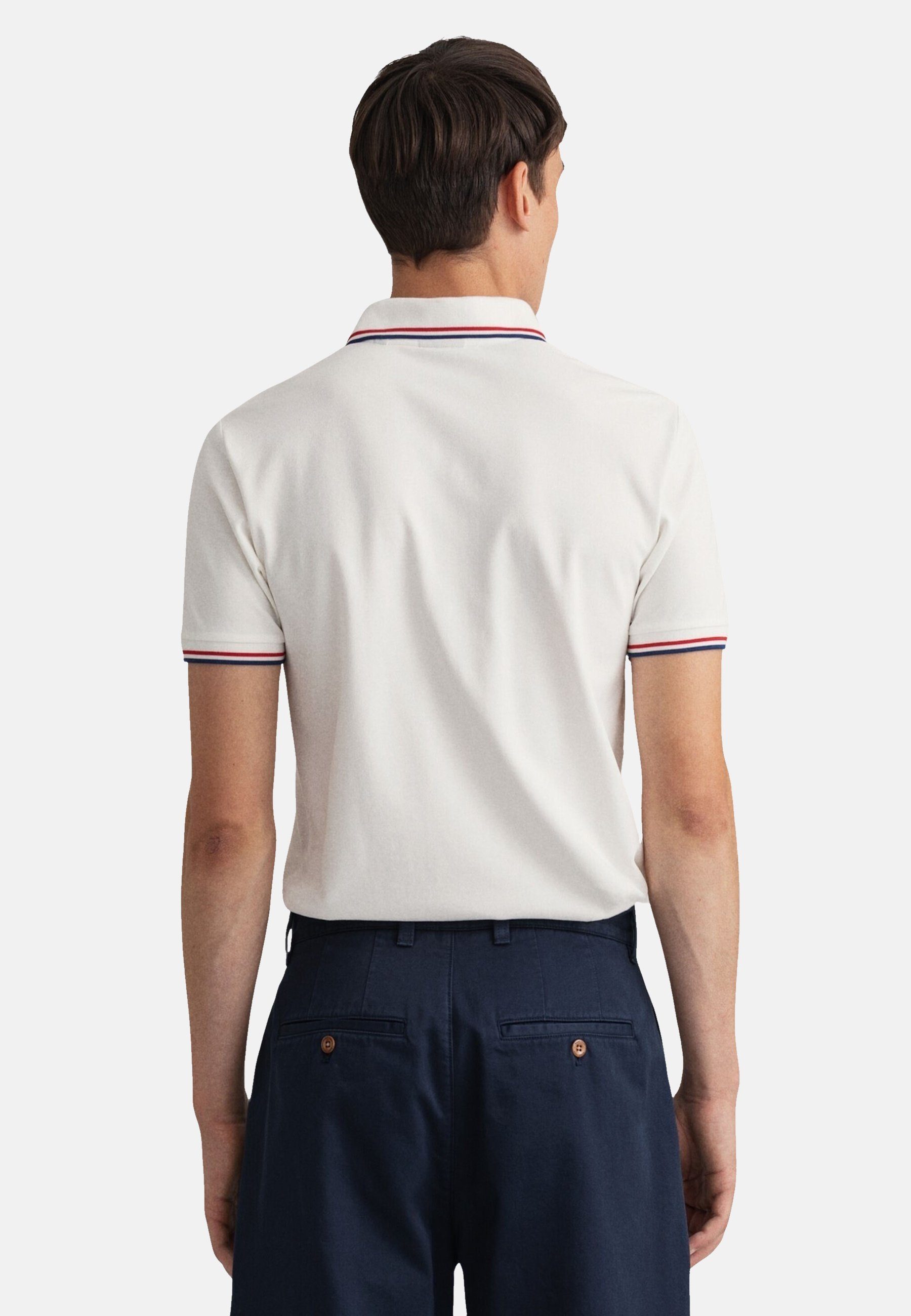 Gant Rugger Piqué Kontraststreifen beige mit Poloshirt (1-tlg) Poloshirt Shirt