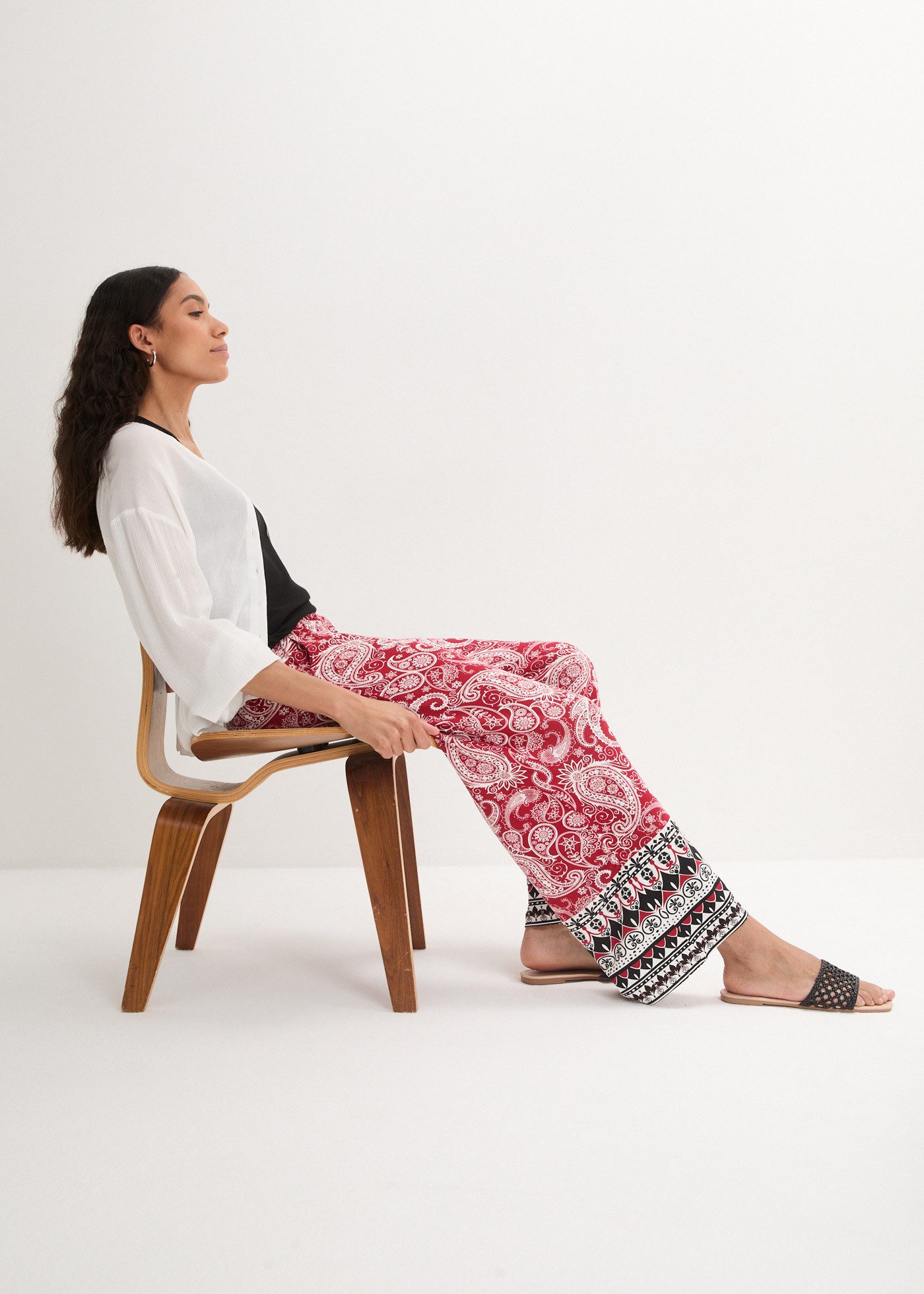 bonprix Palazzohose mit Allover-Print und Gummizug