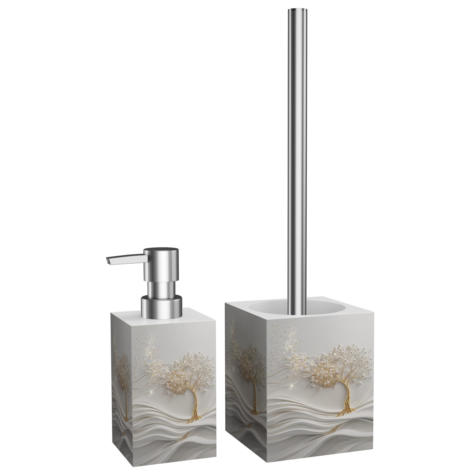 Sanilo Badaccessoire-Set Tree of Life, WC-Bürste und Seifenspender, 2 tlg., 2-tlg., auswechselbarer Bürstenkopf, stabile Pumpe, hochwertig & modern