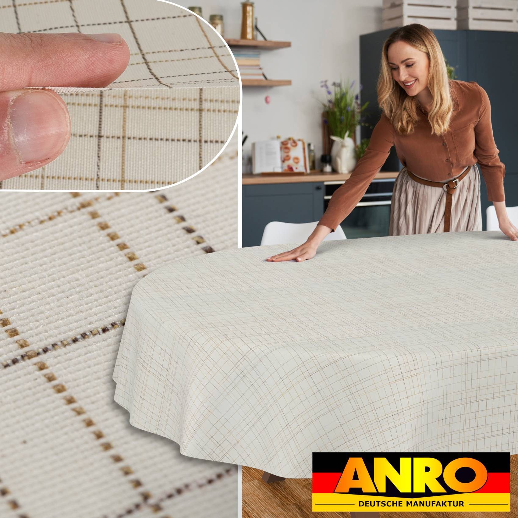 ANRO Tischdecke mit feiner Veredelung und Beschichtung Tischwäsche Stoff-Tischdecke (Einzelstück 1-tlg), Premium TEFLON und 2-Fache Acryl Beschichtung