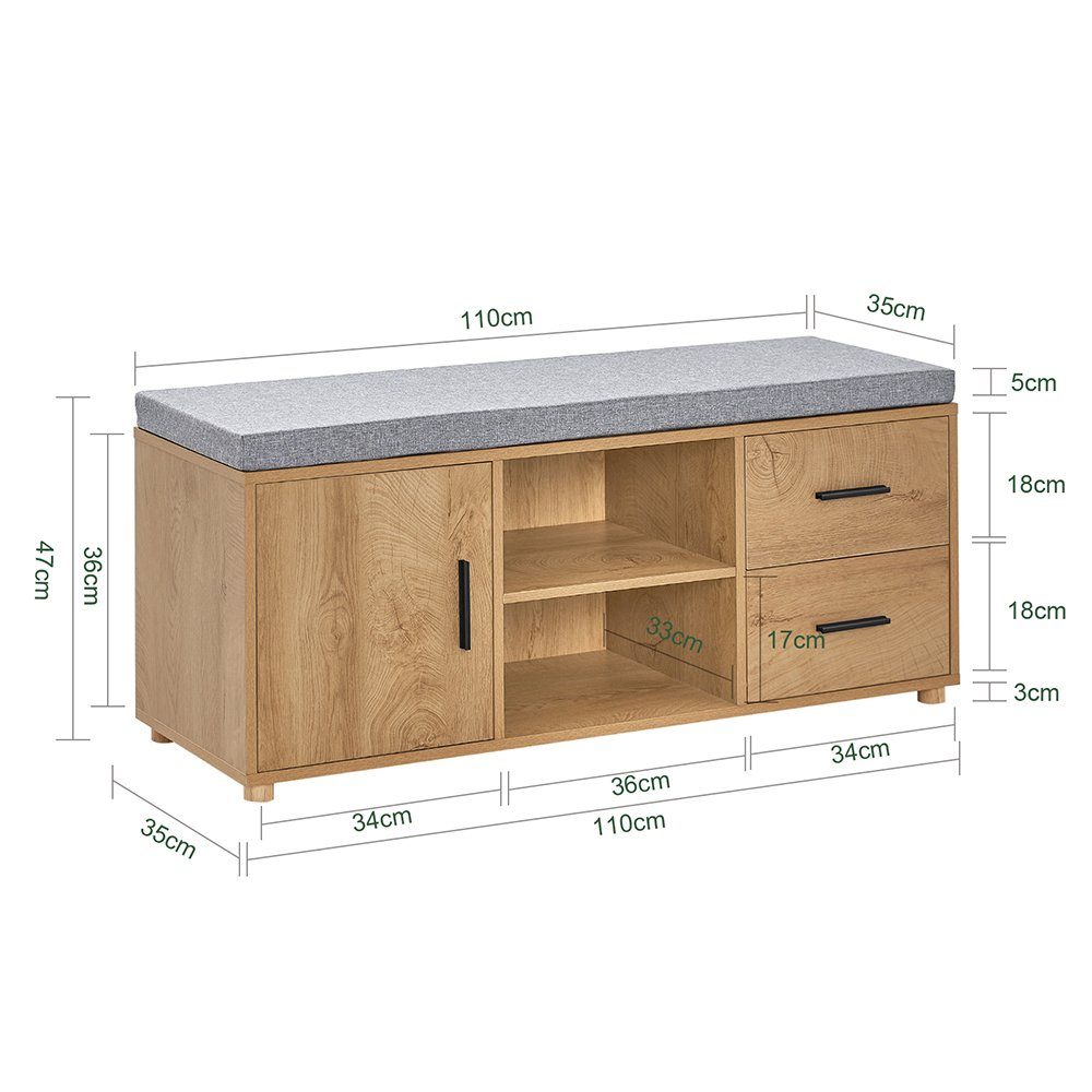 SoBuy Schuhbank FSR148, Schuhschrank mit Sitzbank, Schuhbank mit Sitzkissen, Sitzbank mit Stauraum Schuhregal Dielenbank Schuhtruhe Sitzkommode – Bild 4 von 5