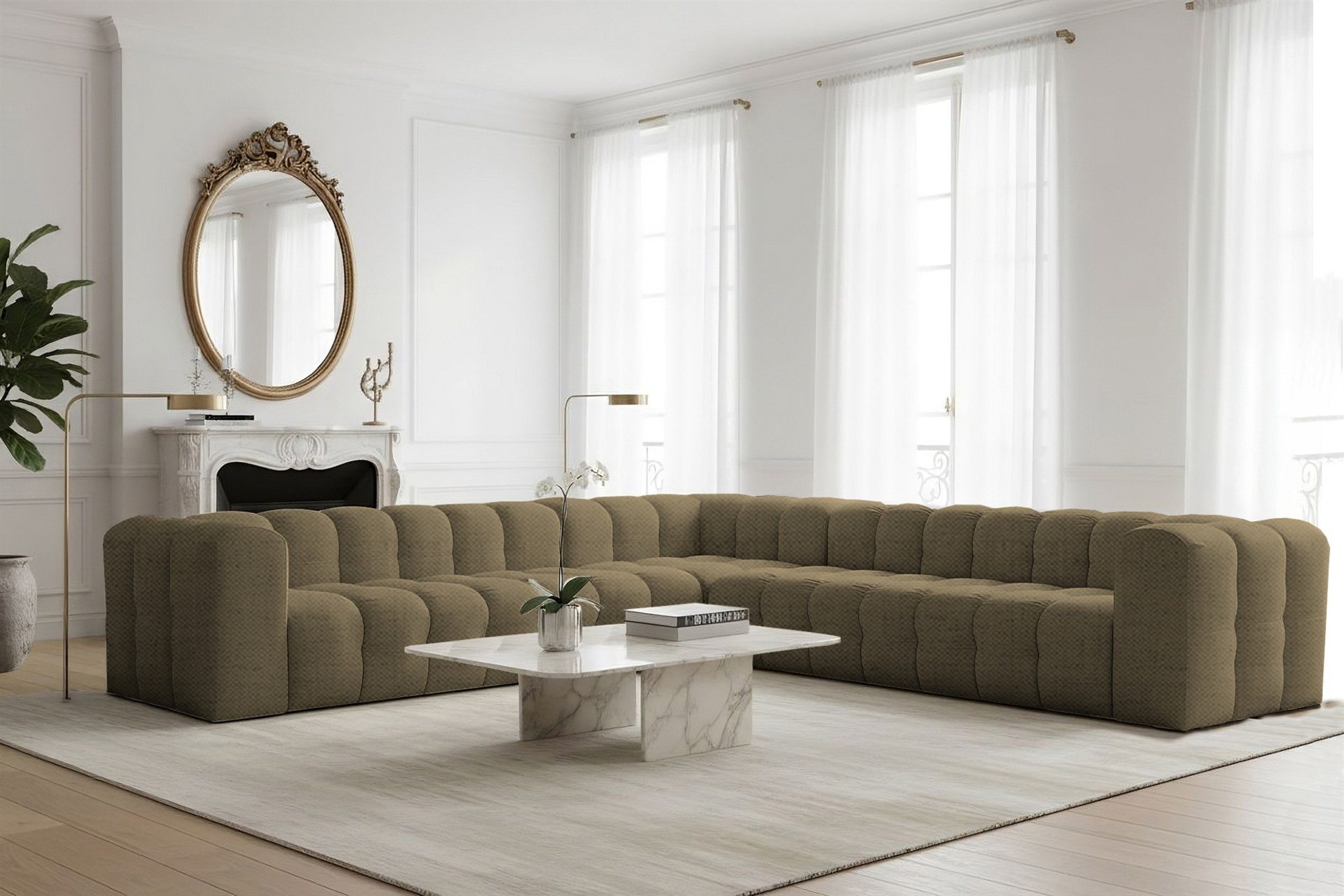Fun Möbel Ecksofa Designersofa SOLVIE XL Universal (330cm), Stoff Moly oder Tiffani, Sofa-Rücken echt bezogen