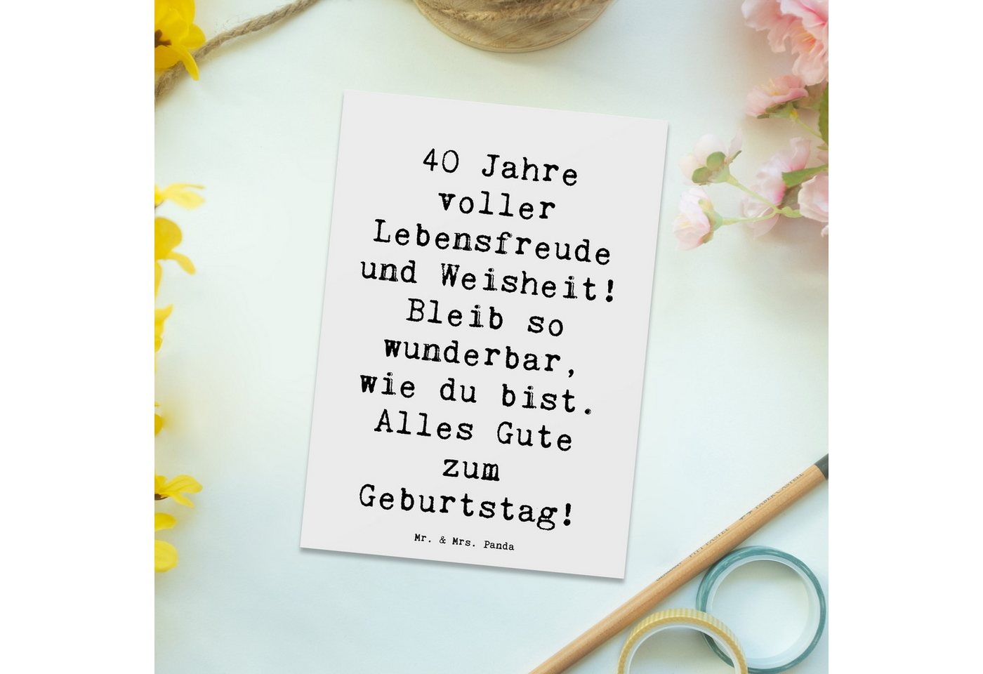 Thumbnail - Mr. & Mrs. Panda Postkarte Spruch 40. Geburtstag Freude - Weiß - Geschenk, Alles Gute zum Geburt