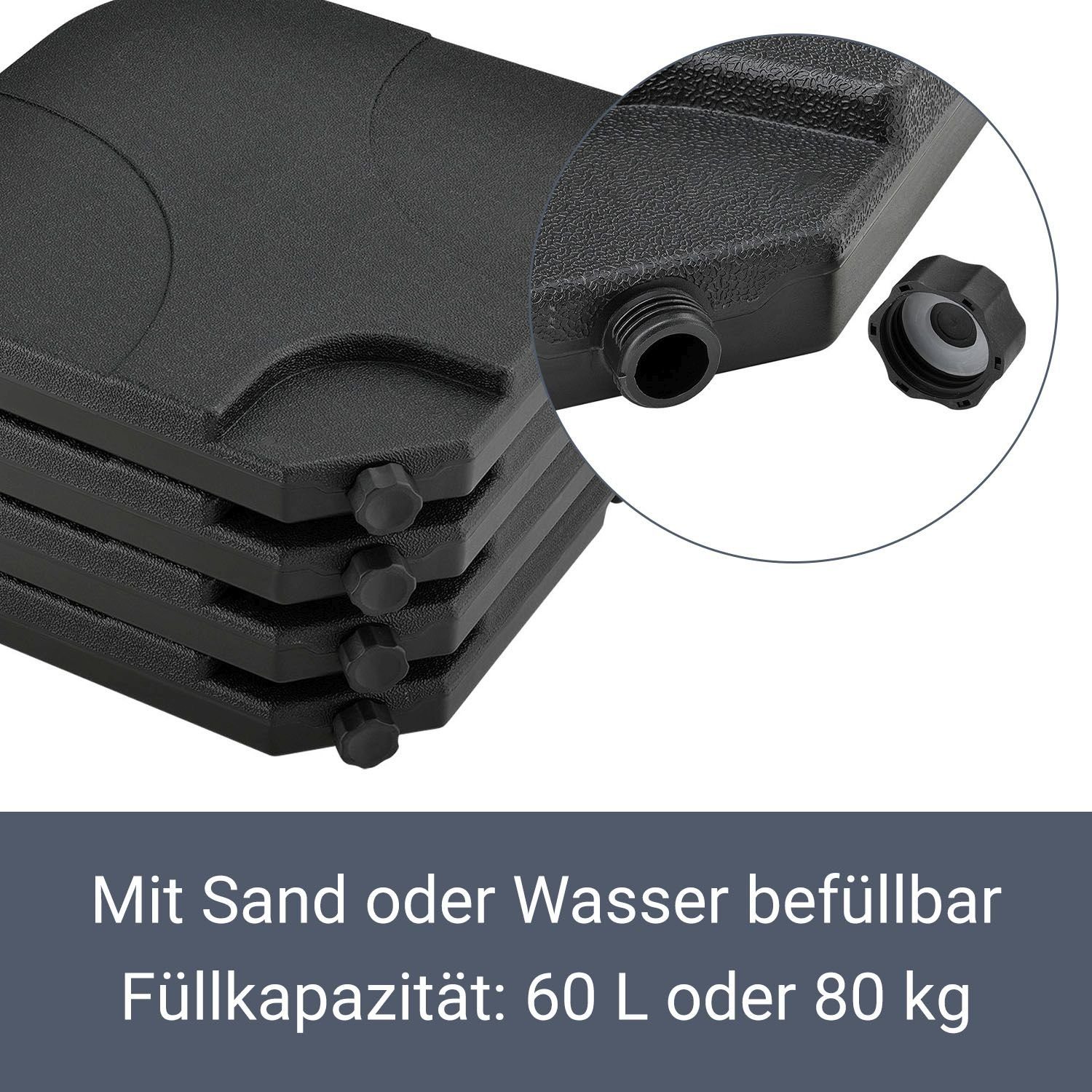 Quad, Kunststoff, Schirmständer-Platte Griffen 4 Beschwerungsplatten, Juskys, mit HDPE (4-tlg),