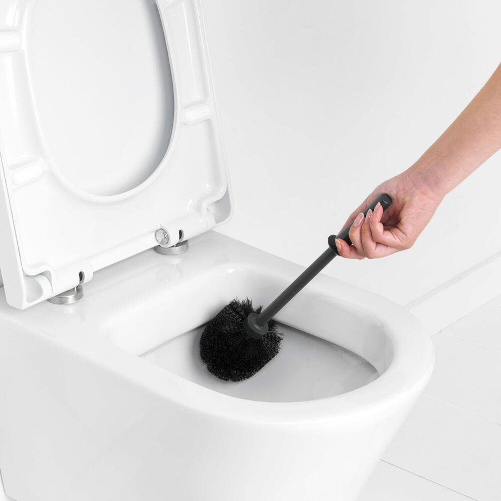 Schwarz, unter WC-Garnitur Gründliche Toilettenbürste Reinigung und bequeme auch dem Brabantia Rand Edelstahl