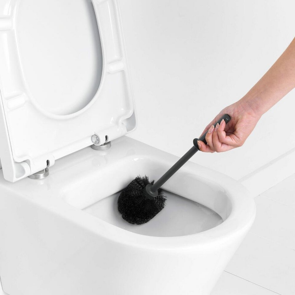 Brabantia WC-Garnitur Toilettenbürste Edelstahl Schwarz, Gründliche und  bequeme Reinigung auch unter dem Rand