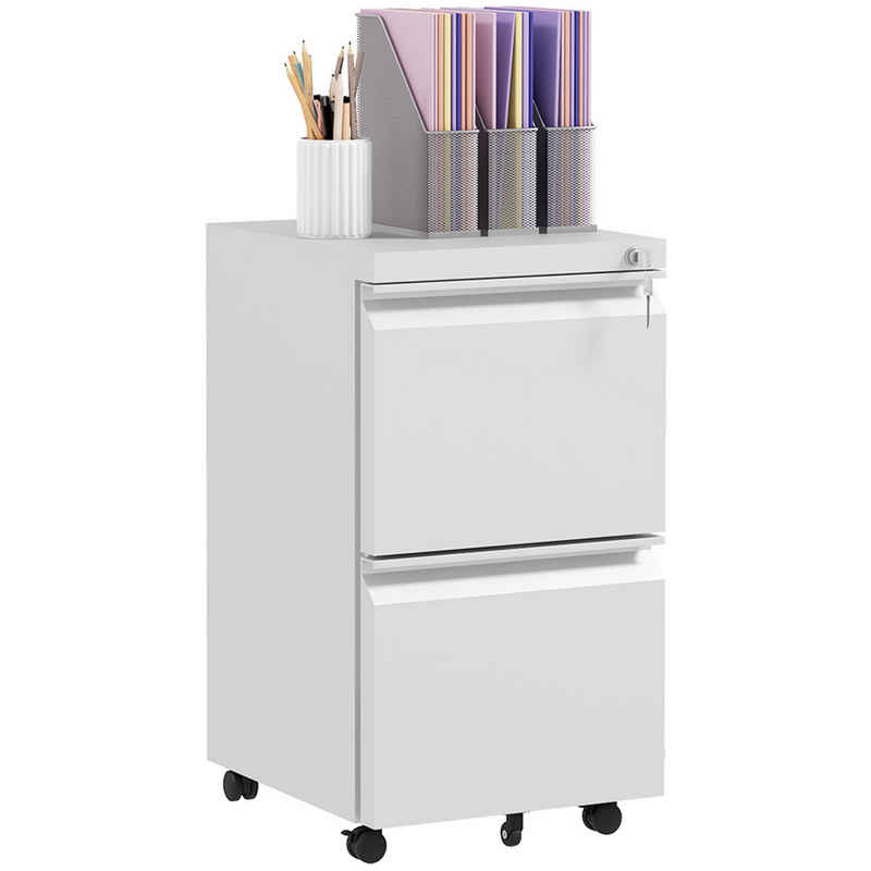 Vinsetto Rollcontainer Aktenschrank mit 2 Schubladen, Bürocontainer Abschließbar, (Büroschrank, 1 St., Standcontainer), für A4-Format, Stahl, Weiß, 37 x 43,5 x 67,5 cm