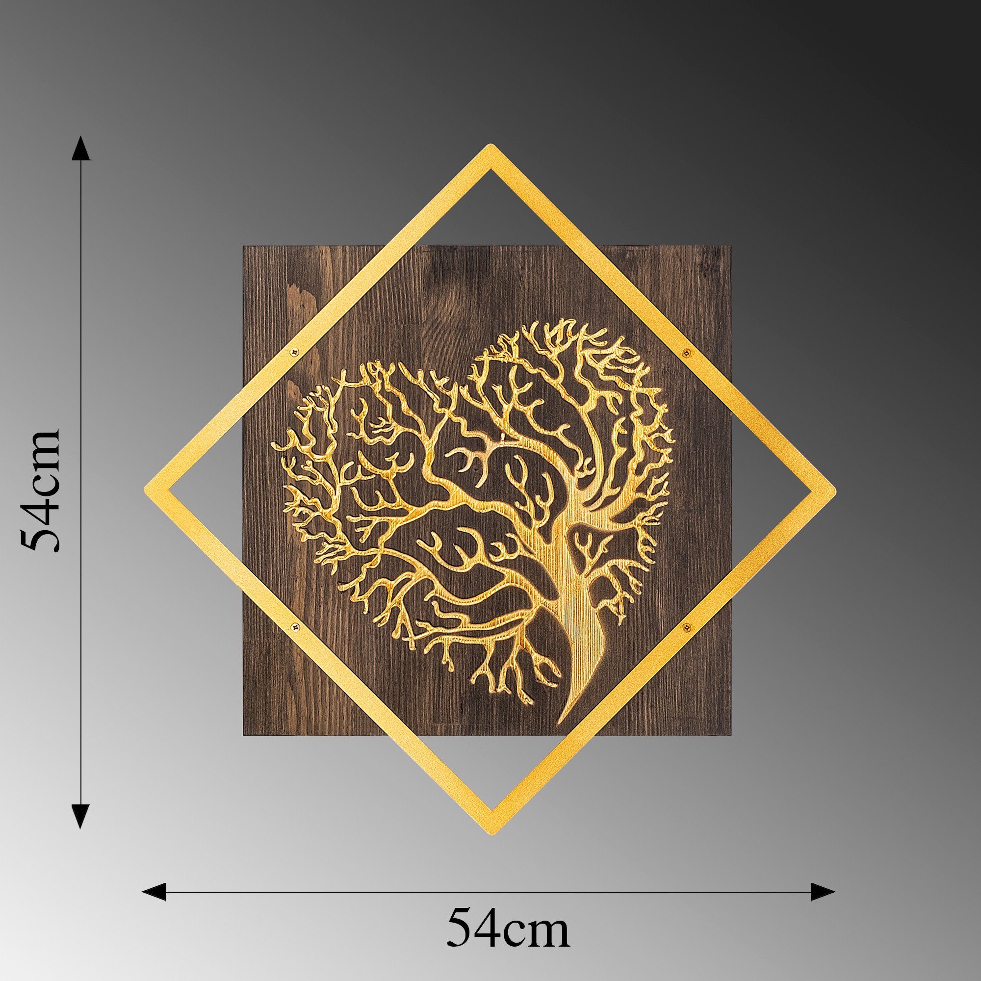 Wallity Wanddekoobjekt SKL2254, Nussbaum,Gold, 54 x 54 50% Holz cm