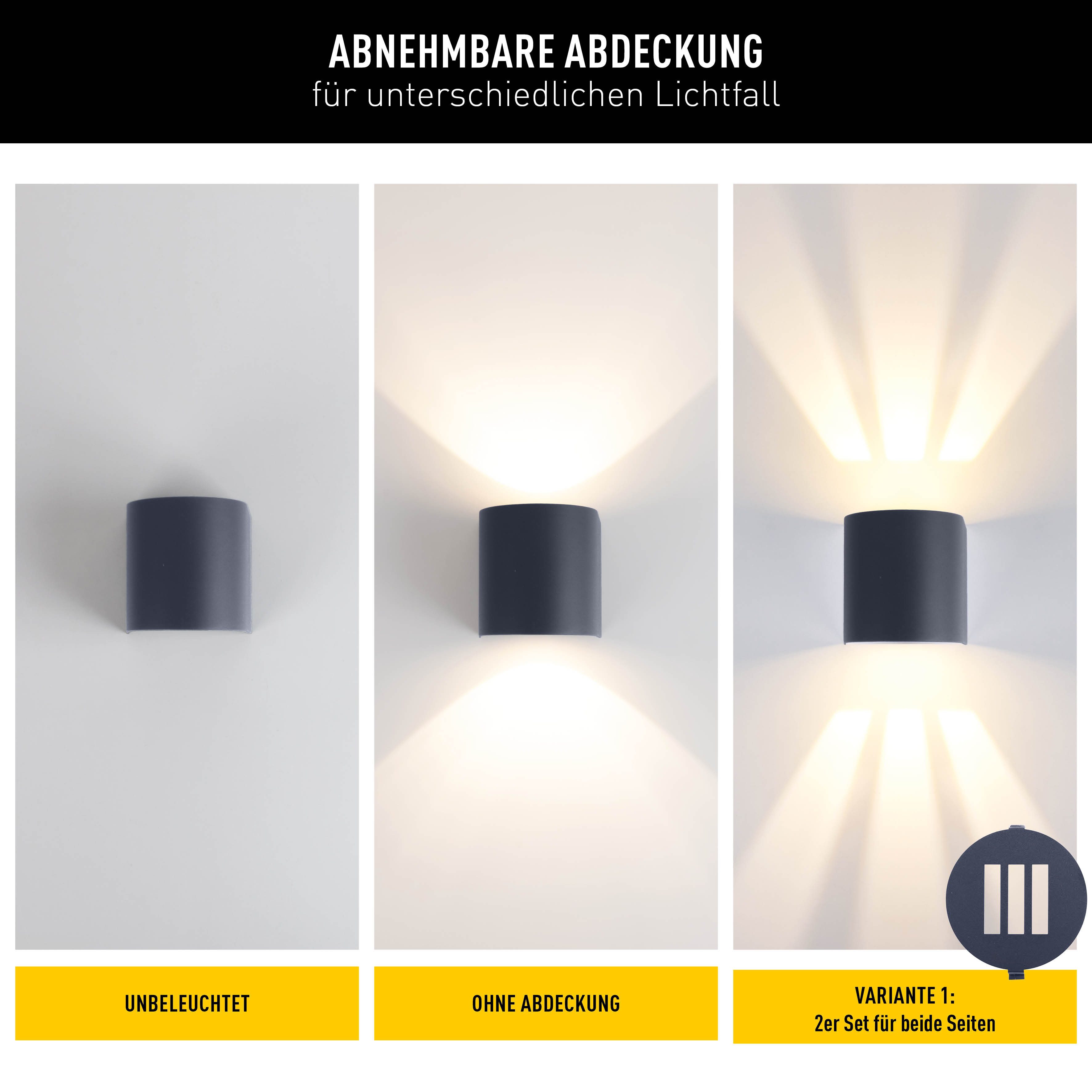 näve LED Außen-Wandleuchte Alecto, LED wechselbar, Warmweiß, schwarz, LED warmweiß, Lichtaustritt nach oben und unten, H: 10cm