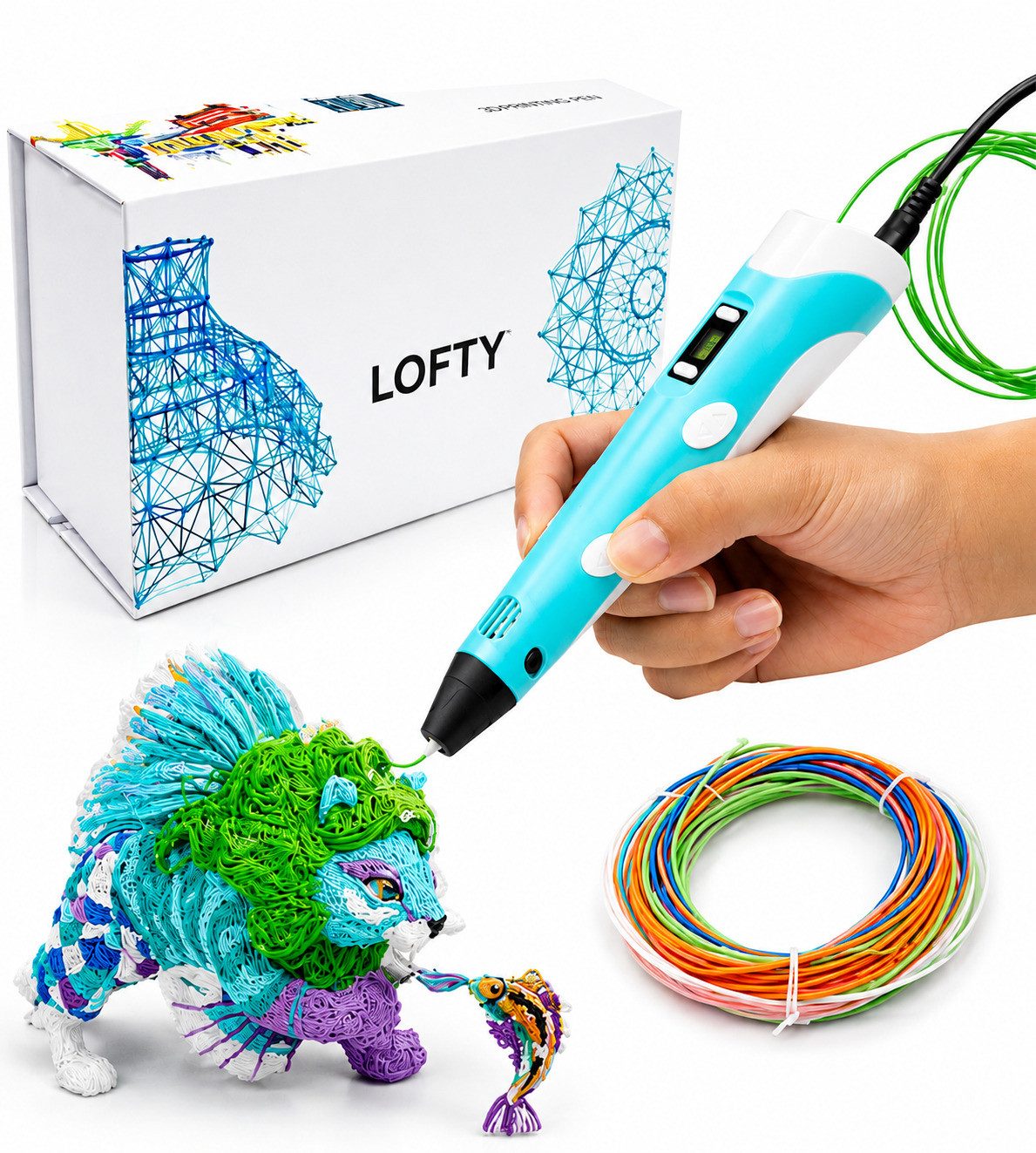 LOFTY 3D-Drucker-Stift Der 3D Stift, 3D Stift Set, Mit 15 Farben, 75m Filament, Mit Handbuch, SCRIB3D, Hochwertig, Kindergeschenk