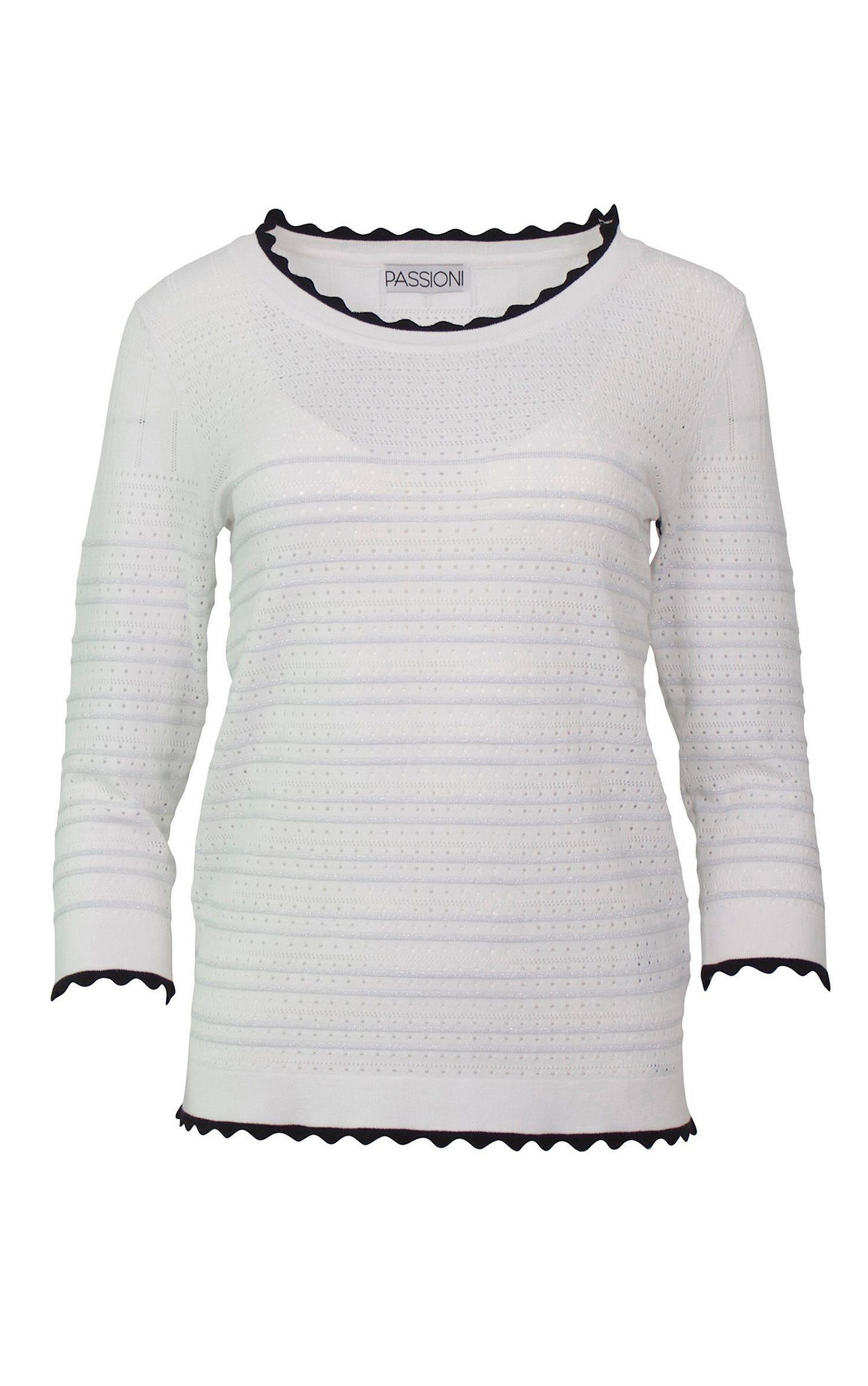 Passioni Ajourpullover Rundhals- Pullover mit Kontrastbündchen günstig online kaufen