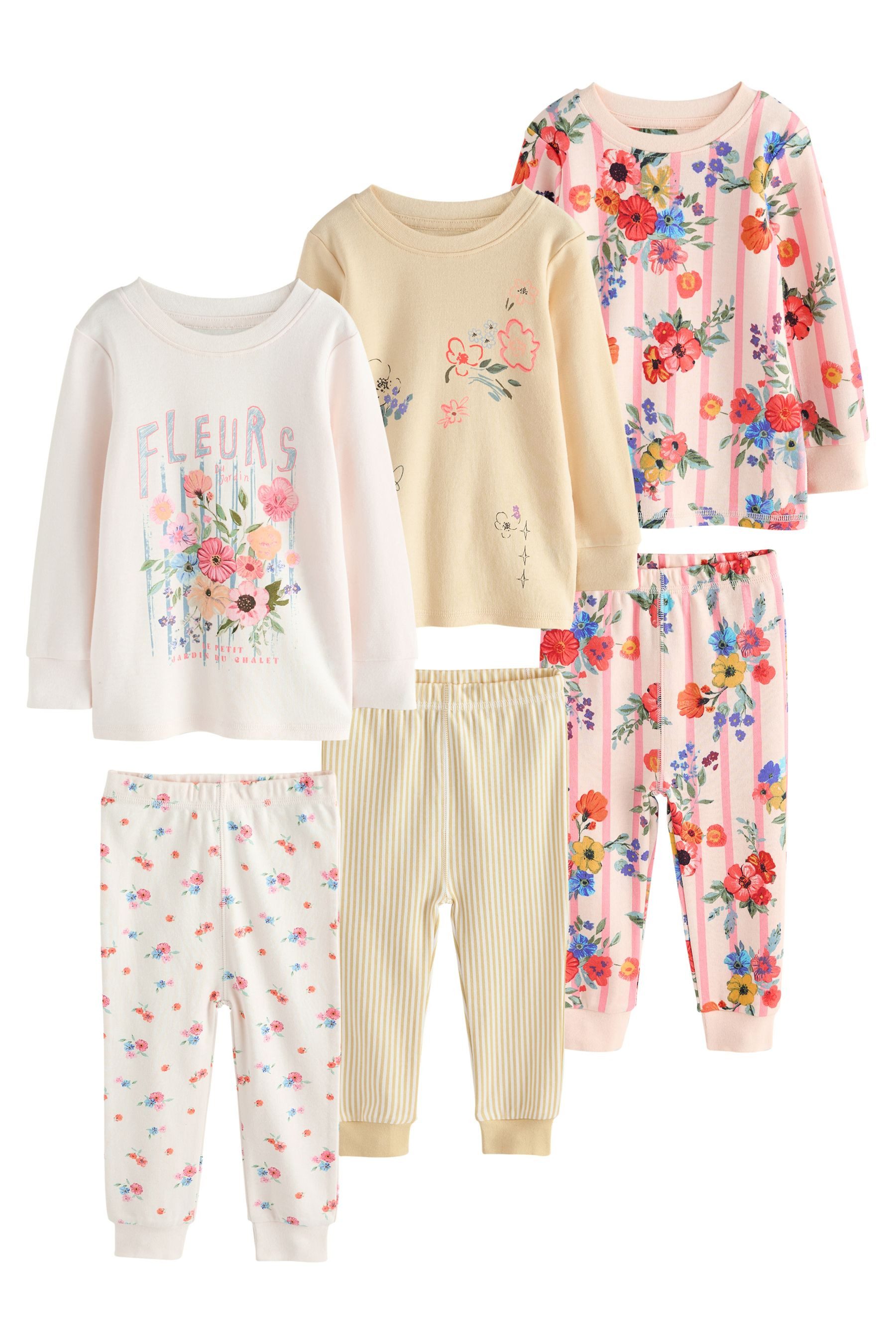 Pyjama Schlafanzüge mit floralem Muster, 3er-Pack
