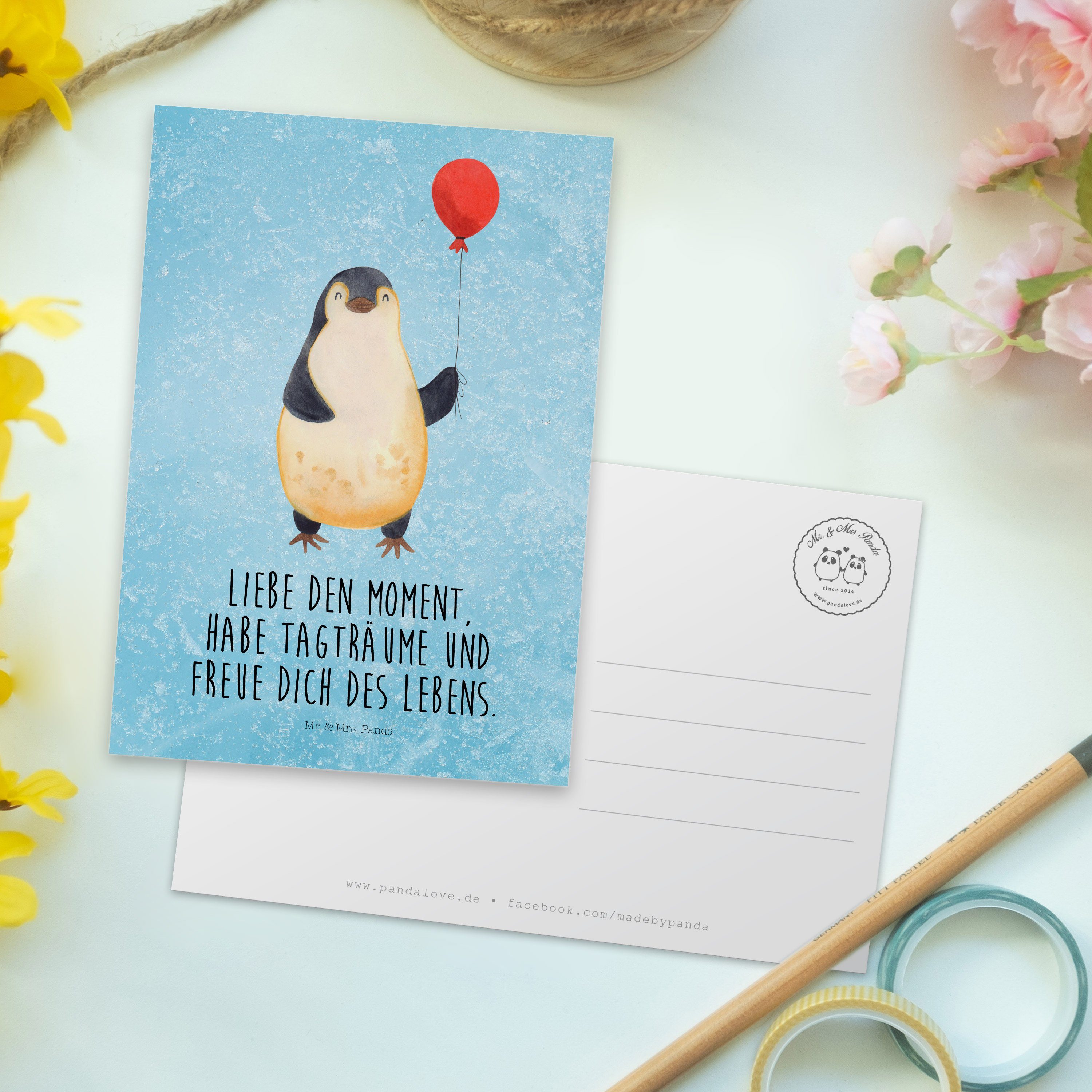 Eisblau Mrs. & Ges Liebe, Postkarte Geschenk, Luftballon Geburtstagskarte, - - Pinguin Panda Mr.