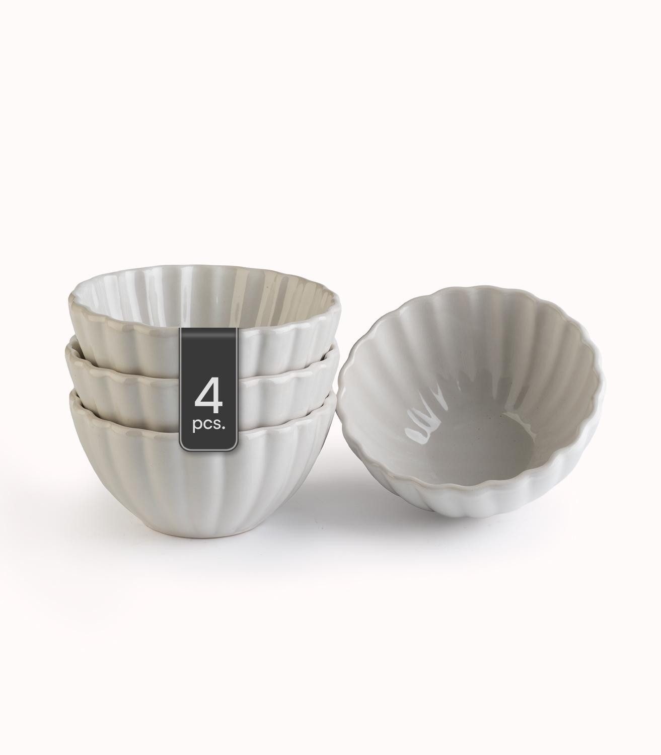 HIT Trading Müslischale GROOVES, Ø 14 cm, Creme, Steingut, Steingut, (Set, 4-tlg), spülmaschinengeeignet