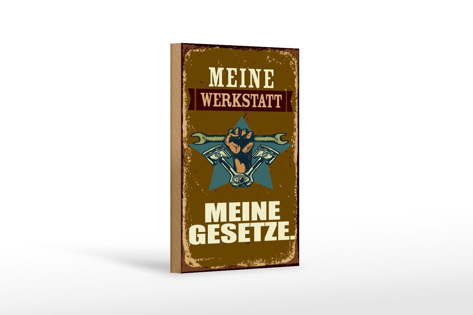 Femer GmbH Holzbild Spruch 12x18 cm Retro meine Werkstatt meine Gesetze, (1 St), Glatte Holzfaserplatte (MDF), vorn beschichtet