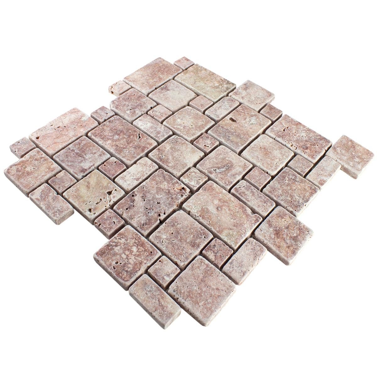 Mosafil Mosaikfliesen Naturstein Travertin Mosaikfliesen LaGrange, Travertin 30.500x30.500, rot, Rutschfest