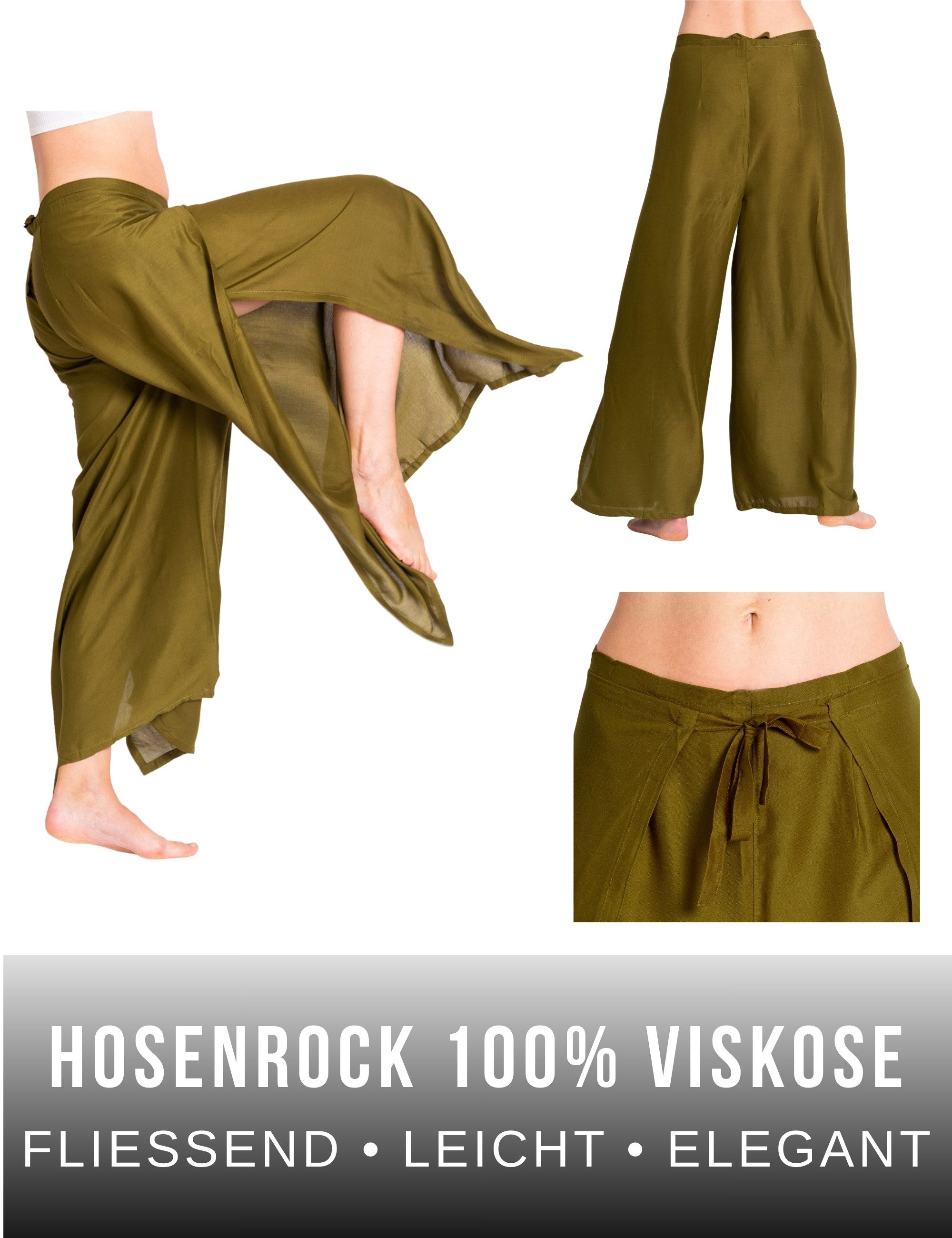 PANASIAM Palazzohose Hosenrock Damen aus leichter Viskose - elegante weite Palazzo Hose Wickelhose einfarbig - gerader Schnitt - luftige Sommerhose Boho Stil
