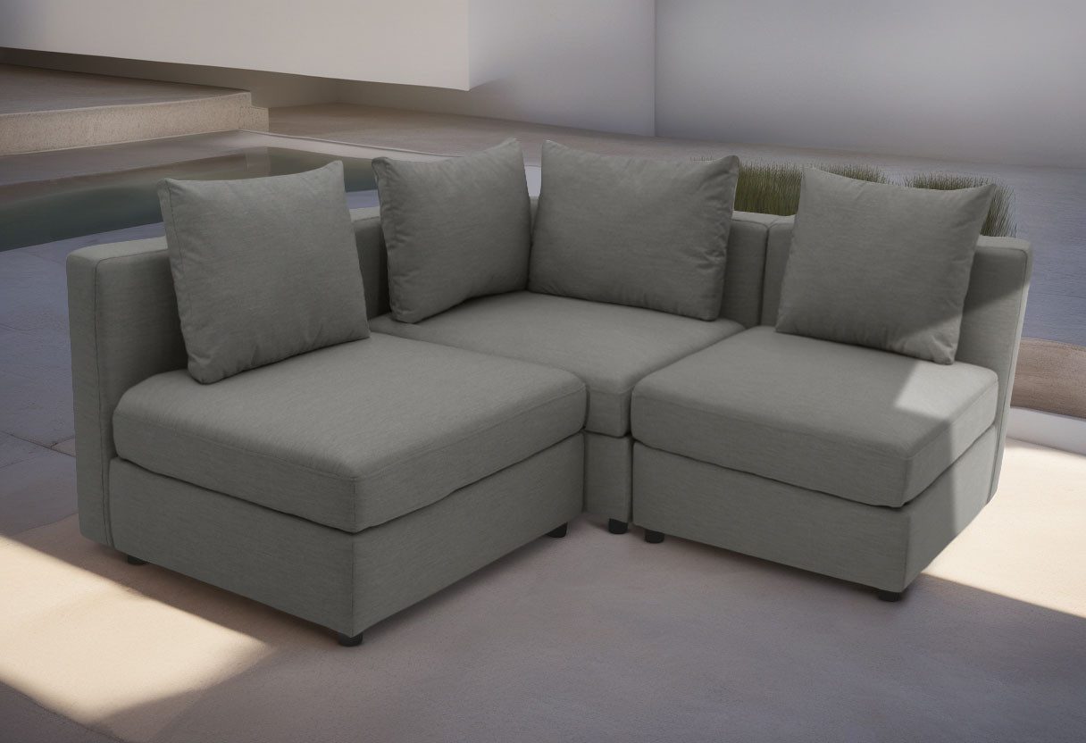 DOMO collection Ecksofa Solskin, individuell erweiterbar/kombinierbar L-Form, mit losen Kissen. Rücken- und Seitenteile als Stecksystem.