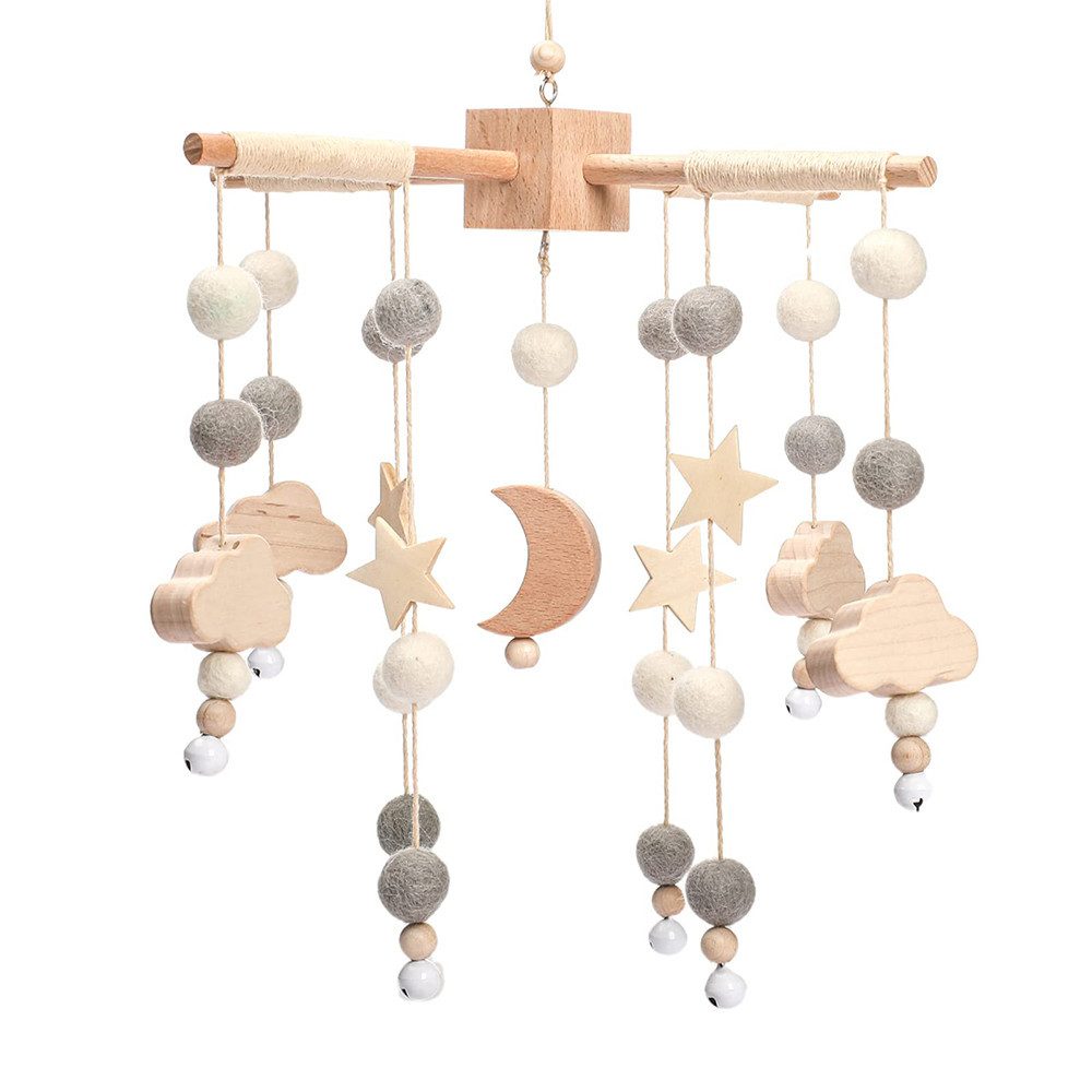 Mobile Holz Baby Mobile mit Sternen & Mond,Windspiel Rassel für Babybett