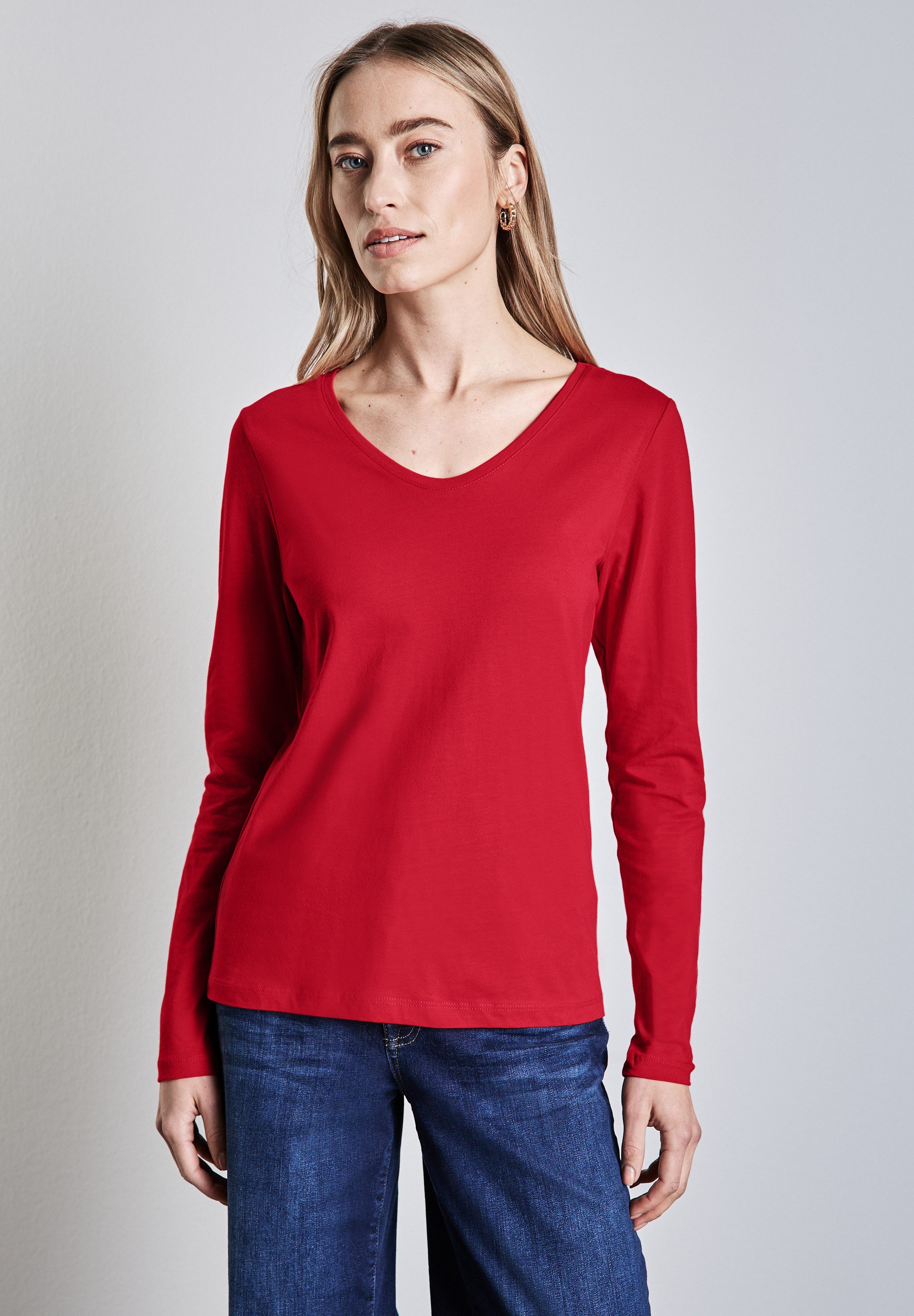 STREET ONE Langarmshirt, mit abgerundetem V-Ausschnitt günstig online kaufen