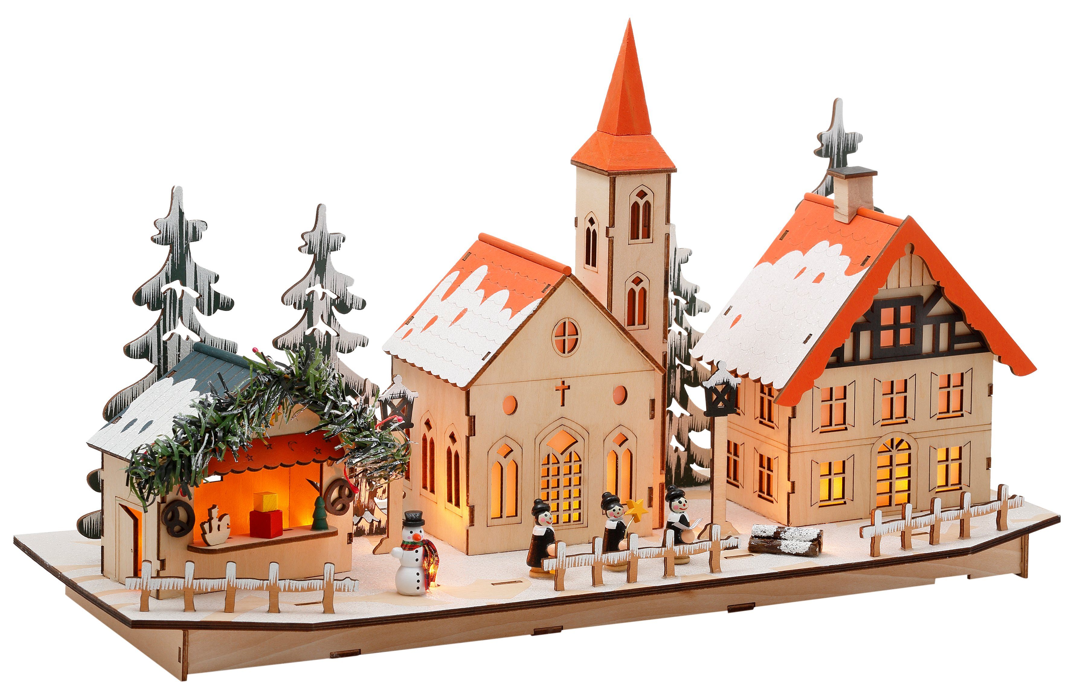 Home affaire Weihnachtsdorf mit idyllischer Winterlandschaft, Weihnachtsdeko aus Holz, mit LED-Beleuchtung, Breite ca. 50 cm