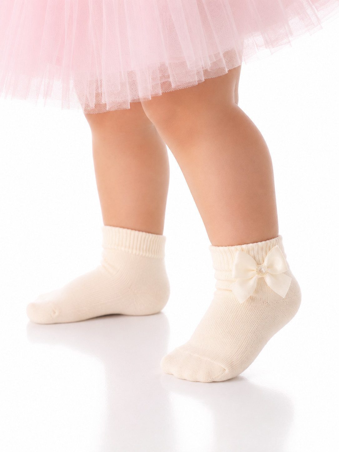 La Bortini Socken Baby und Kinder Söckchen festliche Strümpfe in Creme mit Schleifchen elastisch, weich, 13 14 15 16 17 18 19 20 21 22 23 24 25 26 27 28