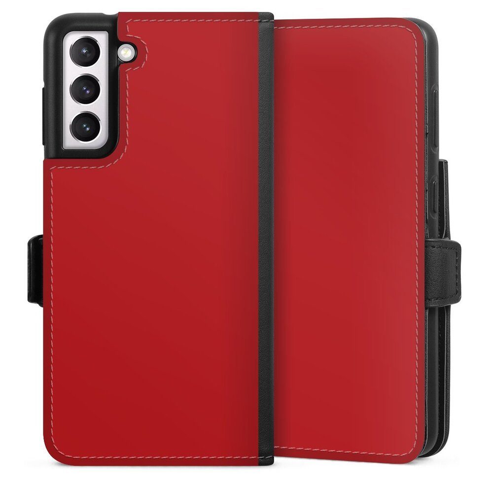DeinDesign Handyhülle Rot einfarbig Farbe Karminrot, Samsung Galaxy S21 5G Hülle Handy Flip Case Wallet Cover