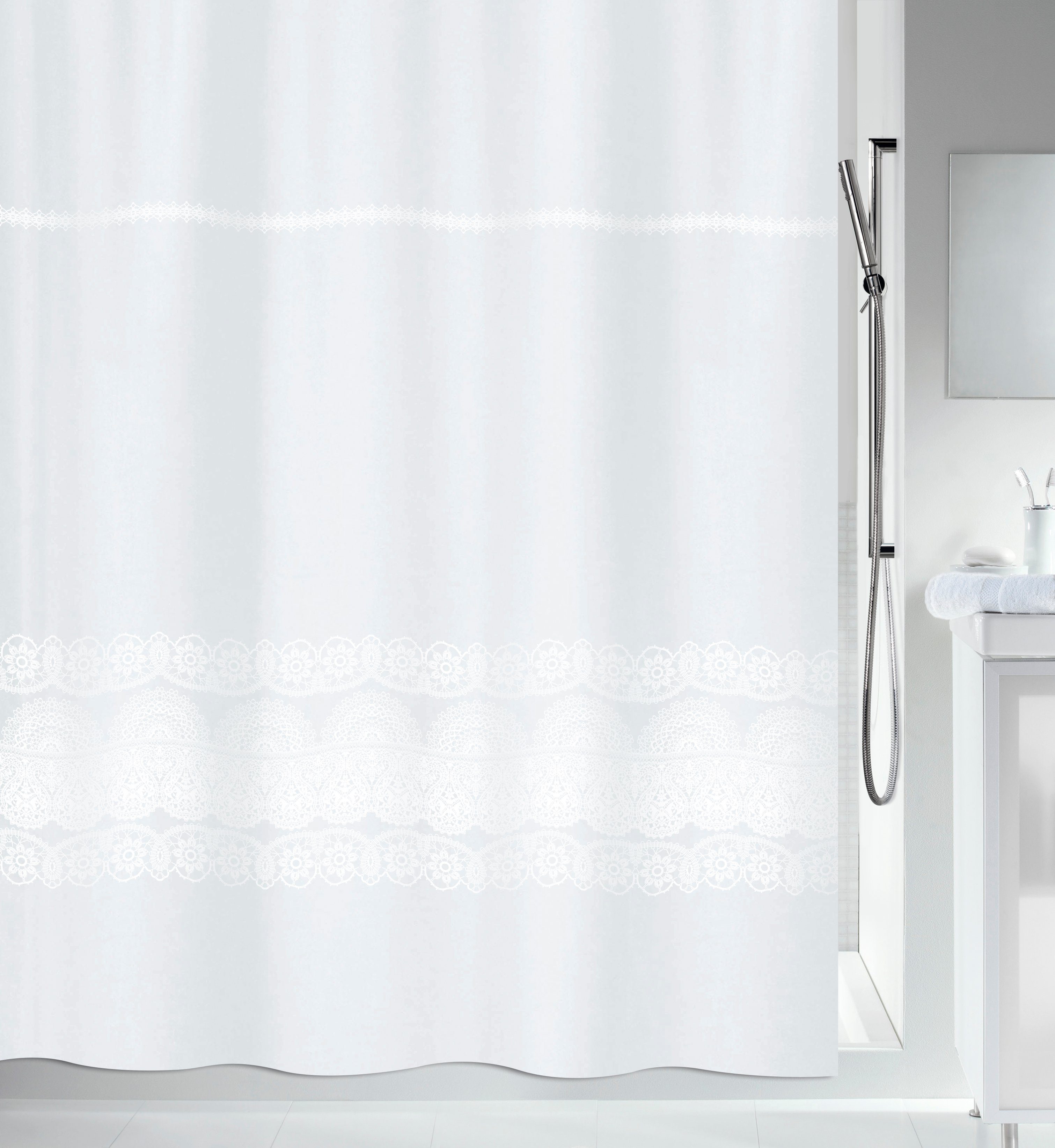 spirella Duschvorhang BRODERIE Breite 180 cm, Anti-Schimmel Textil-Duschvor günstig online kaufen