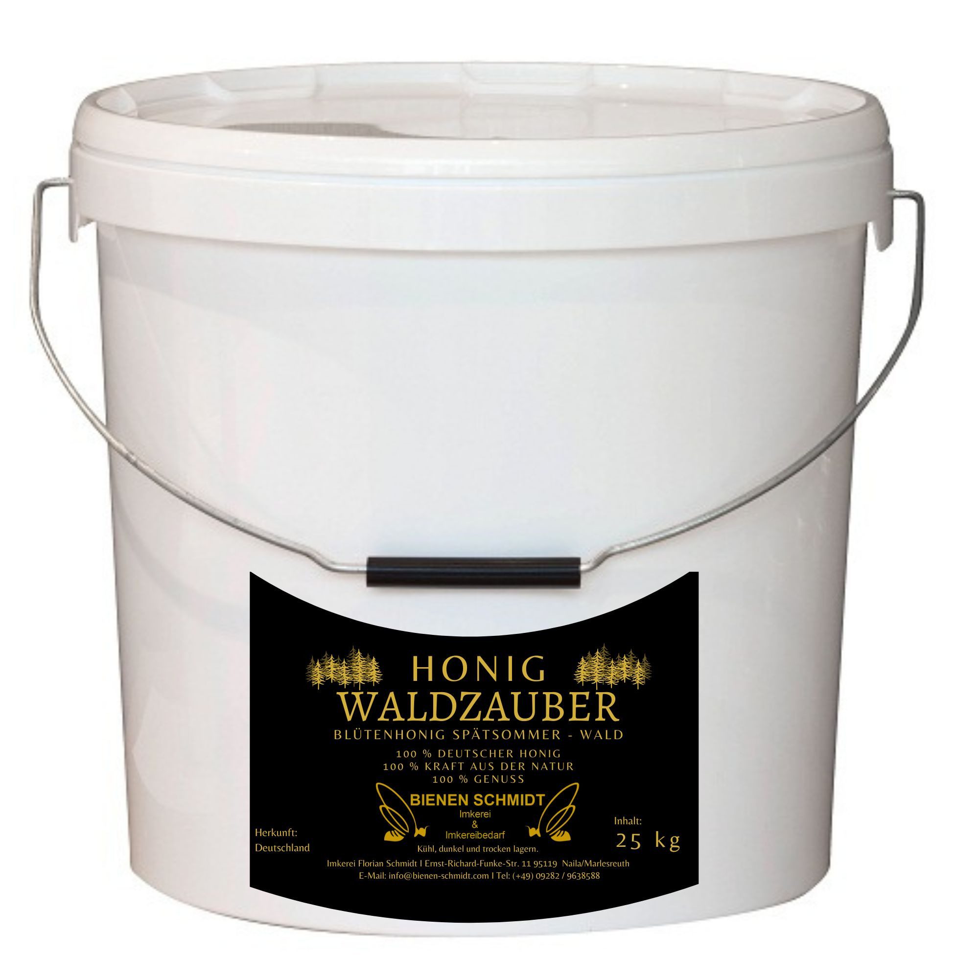 BIENEN SCHMIDT Honig "WALDZAUBER" verschiedene Größen, 1 x 25000 g, (25 kg Vorrats Eimer), Waldblütenhonig aus Oberfranken, rein und natürlich, deutscher Honig