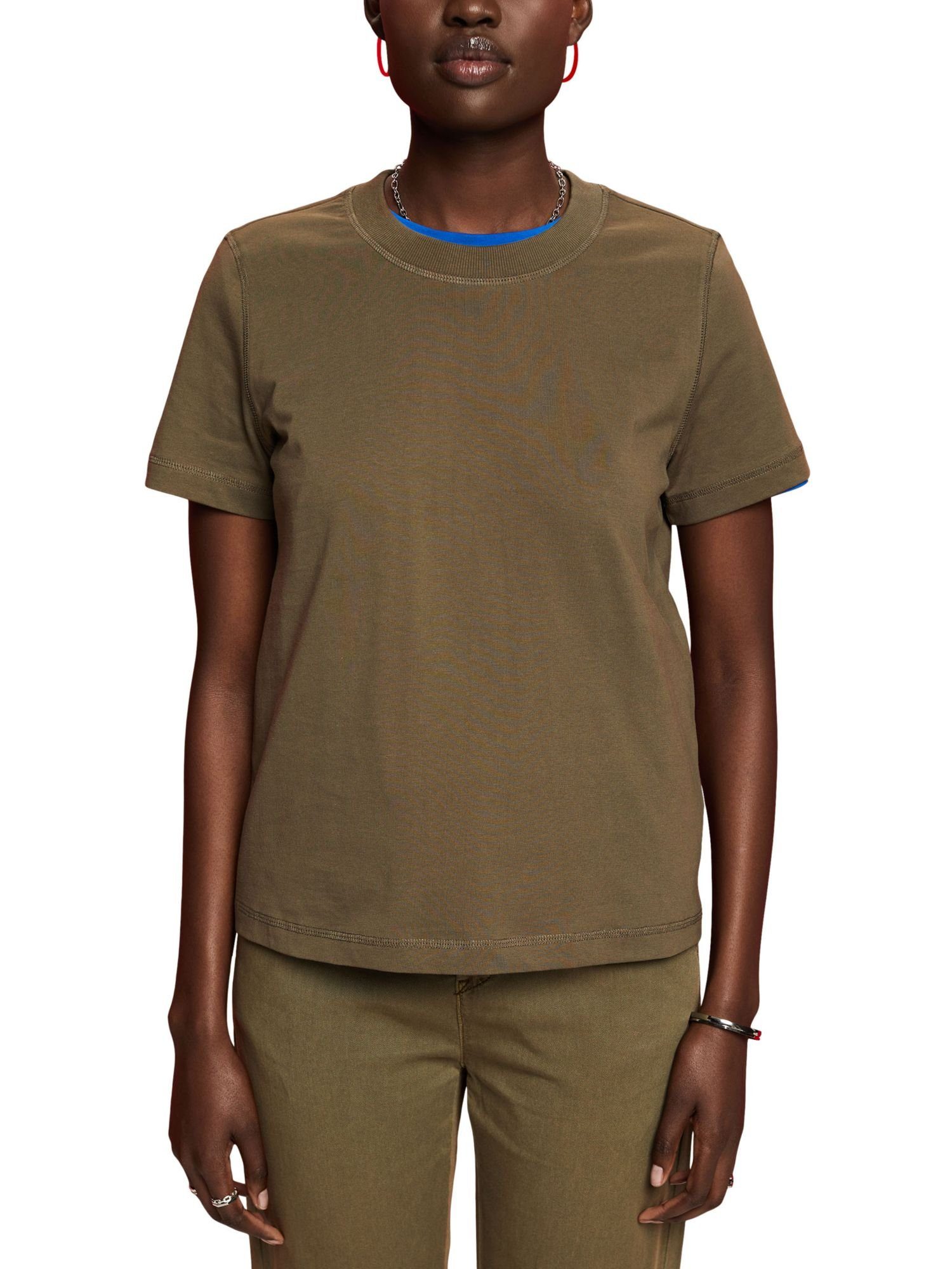 100 % aus T-Shirt GREEN Lockeres by Esprit KHAKI T-Shirt (1-tlg) edc Baumwolle