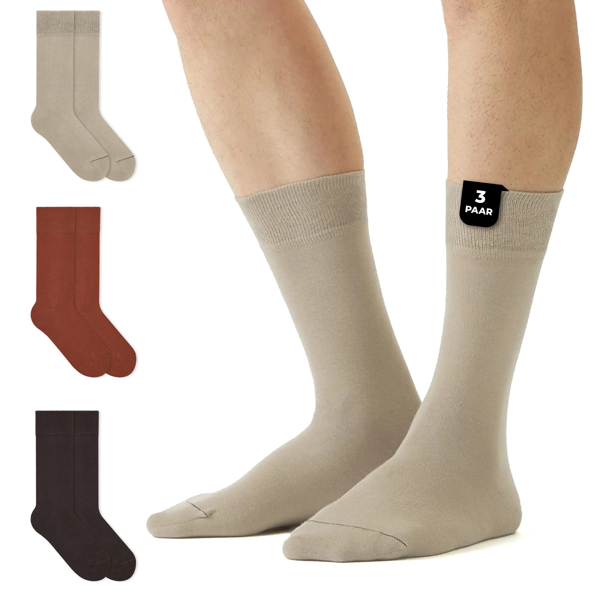 von Jungfeld Носки Mehrfarbige Sets Bio-Baumwolle 35-46 Unisex (3-Paar, 3 Paar) Lange einfarbige Носки aus Bio-Baumwolle