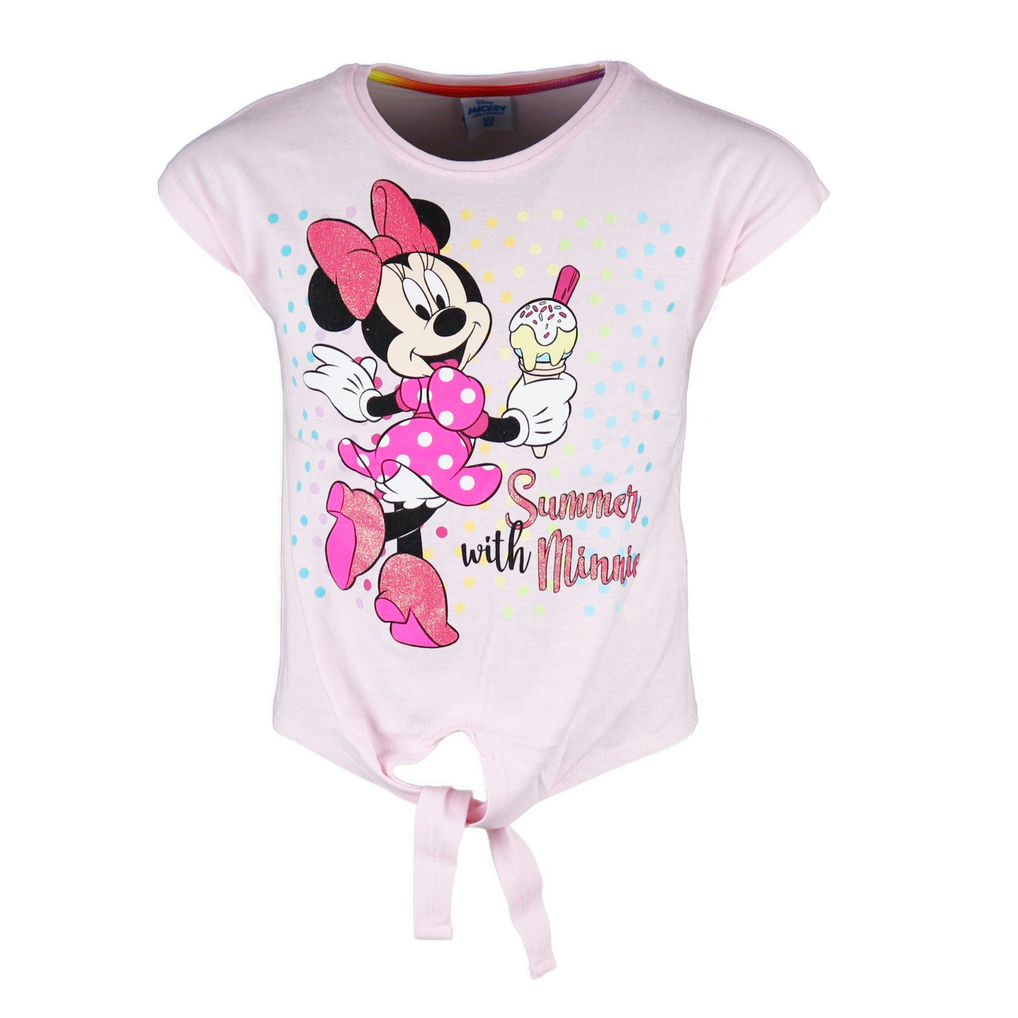 Disney Minnie Mouse T-Shirt Summer with Minnie Maus Kinder Mädchen Shirt Gr. 104 bis 134, 100% Baumwolle Rosa