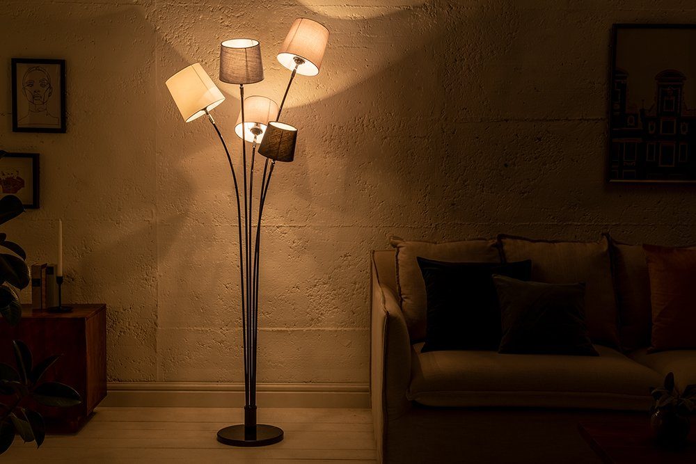riess-ambiente Stehlampe LEVELS 176cm schwarz grau, ohne Leuchtmittel, Stehleuchte · Retro · Leinenstoff-Schirm · Marmor