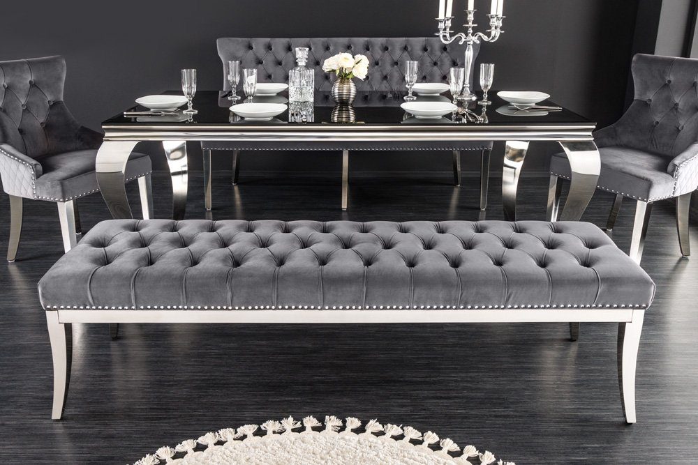 riess-ambiente Sitzbank CASTLE DELUXE 165cm grau / silber (Einzelartikel, 1-St), Esszimmer · Samt · Edelstahl · Schlafzimmer · Flur · Barock Design