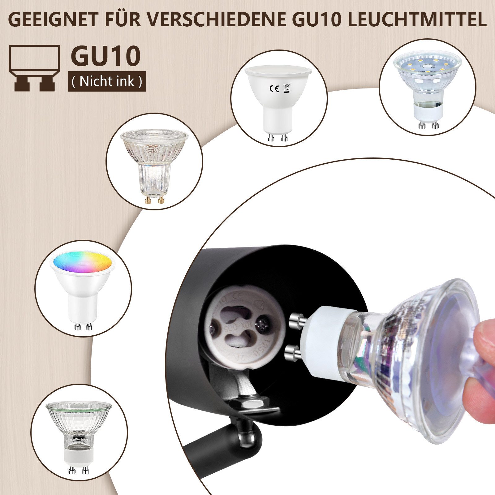 ZMH Deckenstrahler 4 Flammig - Holz Vintage Deckenleuchte GU10 für Schlafzi günstig online kaufen