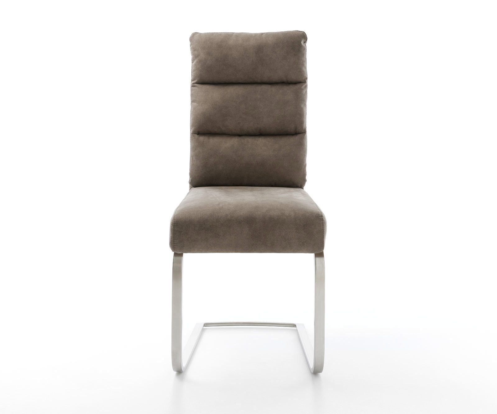 DELIFE Polsterstuhl Pela-Flex, Freischwinger flach Edelstahl Mikrofaser Taupe Vintage Taschenfederker