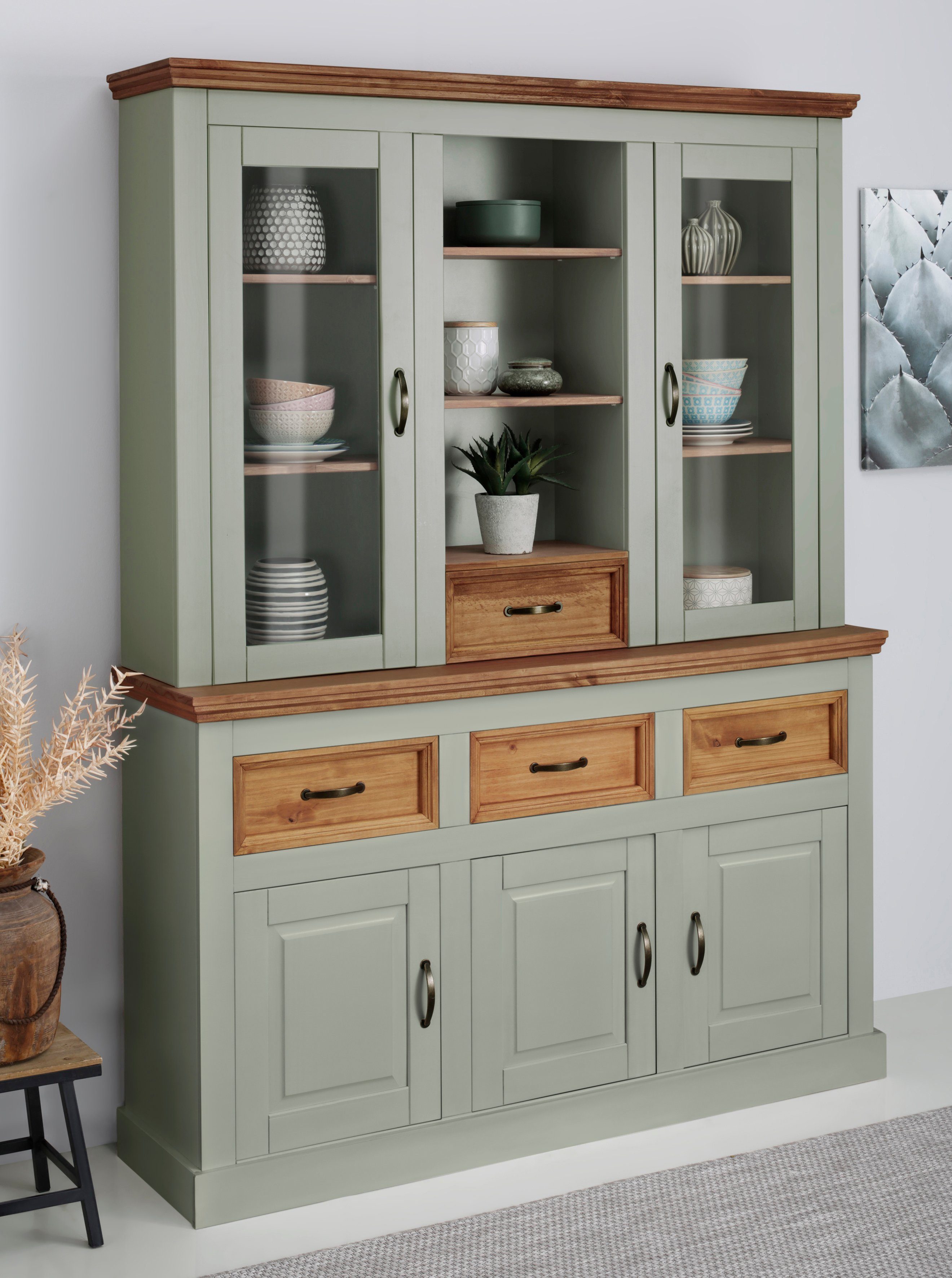 OTTO home Buffet Selma aus massivem Kiefernholz, mit Griffen aus antikisiertem Metall