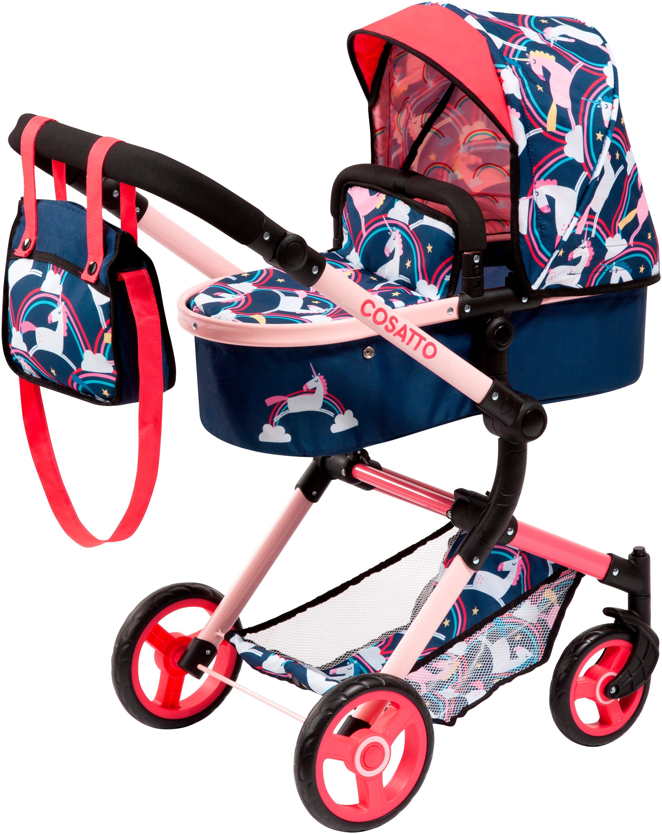 Bayer Puppenwagen Neo Vario Einhorn, mit farblich passender Tasche