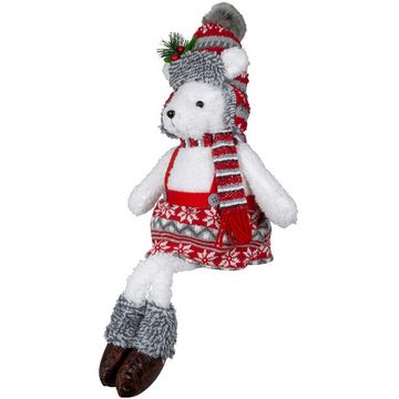 Christmas Paradise Weihnachtsfigur Eisbär 35cm (55cm) sitzend (Dekofiguren, 2 St., im Set), Teddybär Kantenhocker, Pärchen-Mann und Frau, Weihnachtsdeko Rot-Weiß