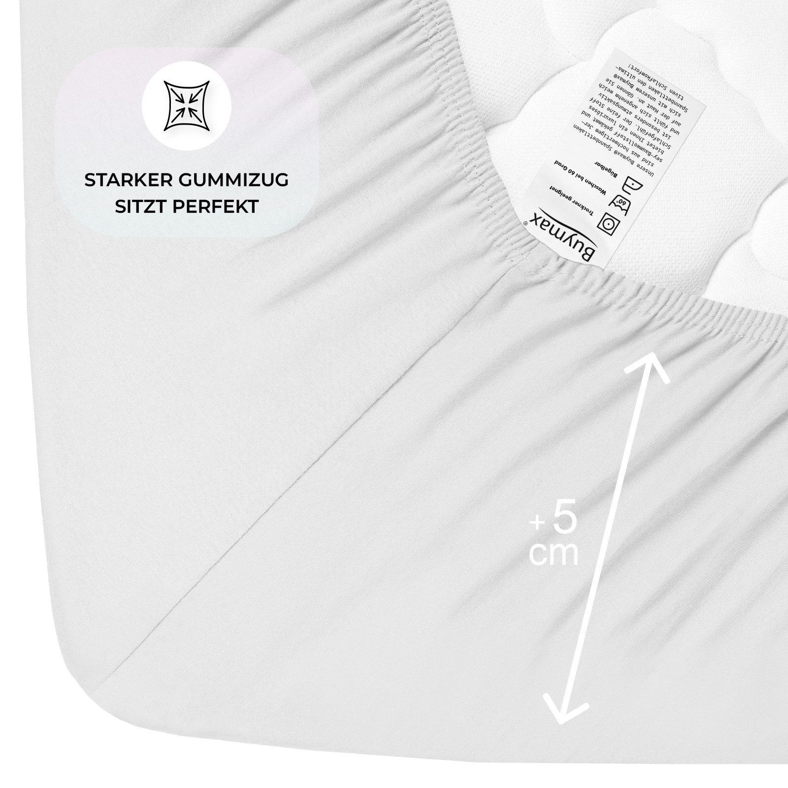 Buymax Spannbettlaken Topper, Spannbetttuch für Topper bis 12 cm Höhe, 100% Baumwolle Jersey, Jersey, Gummizug: Rundumgummi, (1 Stück), Pflegeleicht und Atmungs – Bild 4 von 5