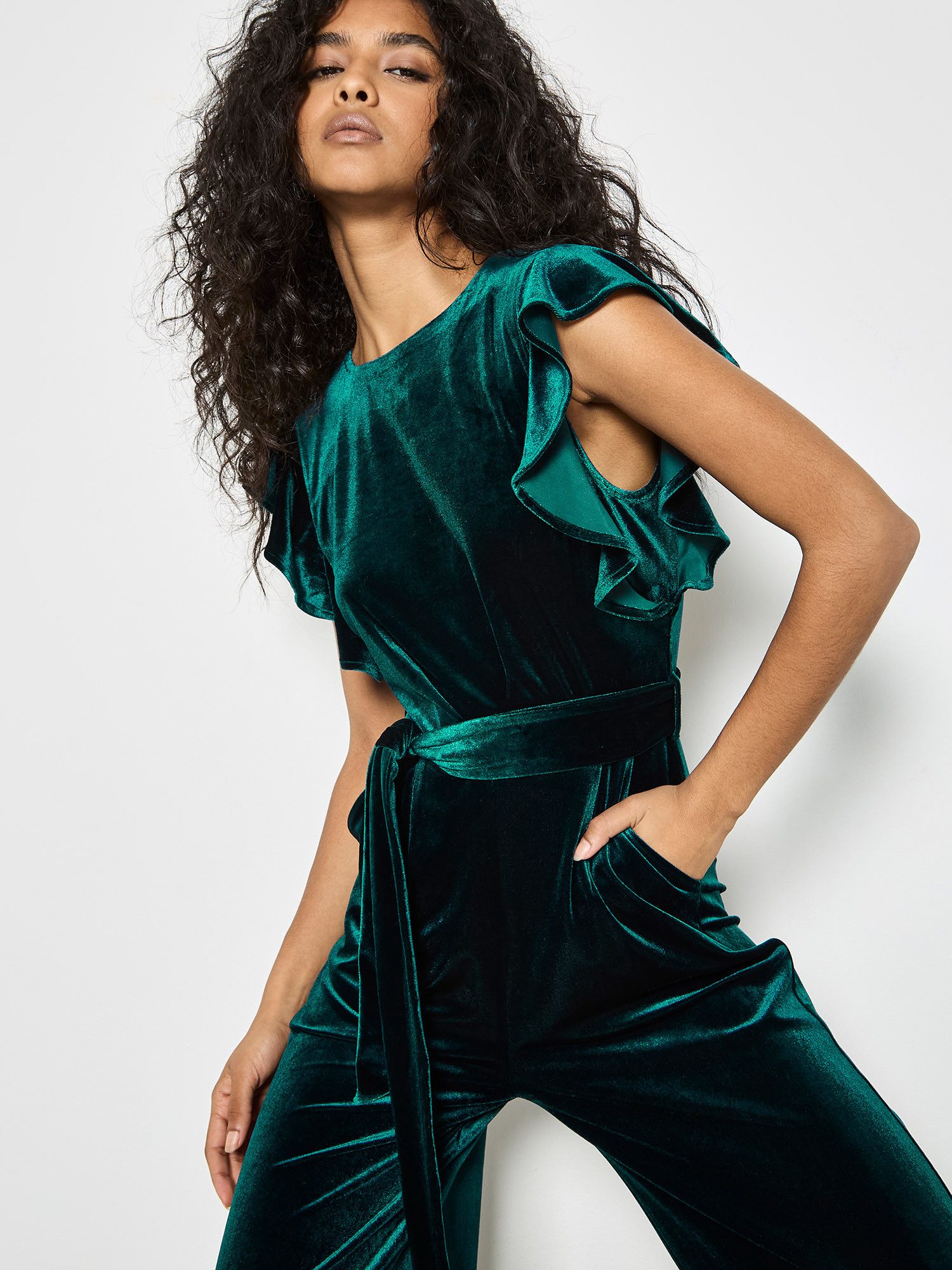 Apricot Jumpsuit Partyjumpsuit (mit Bindeband) aus Samt