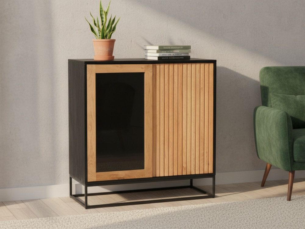 WOLF MÖBEL Sideboard (90 x 40 x 90), NAMIBIA Kommode mit 1 Glas-/ 1 Holztür
