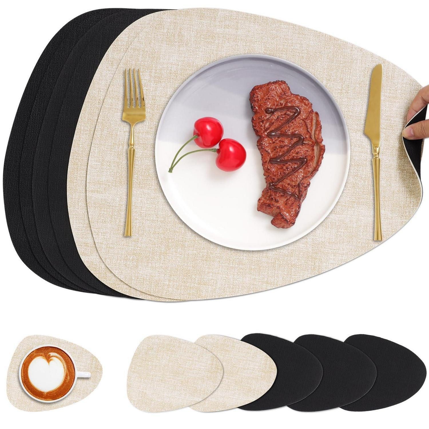 LuxusKollektion Platzset Tischsets /Untersetzer Rund Doppelseitig 6er Set in Lederoptik, (6-St)