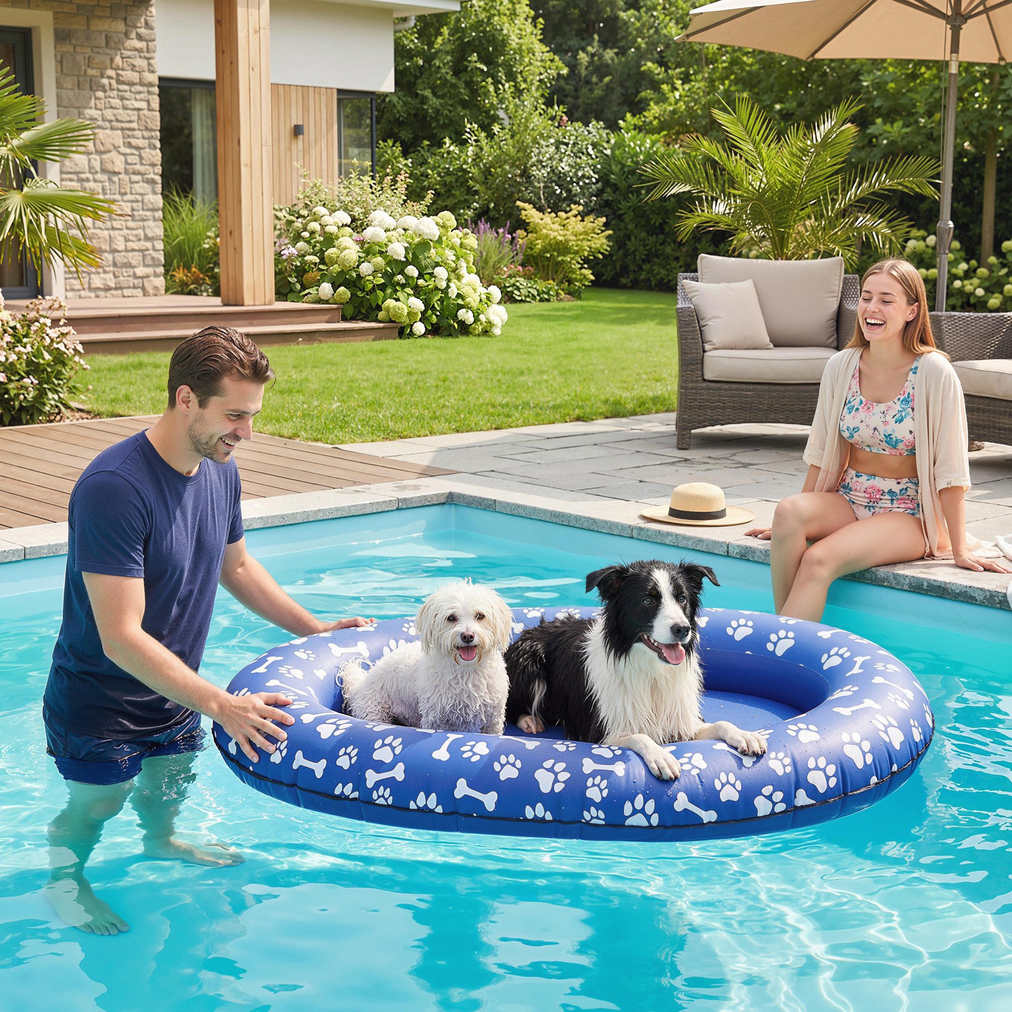 PawHut Hundematte Aufblasbares Schlauchboot Hunde Faltbare Schwimmende Wassermatte Hund, PVC, für Hunde bis 40kg 155 x 104 x 25 cm Blau
