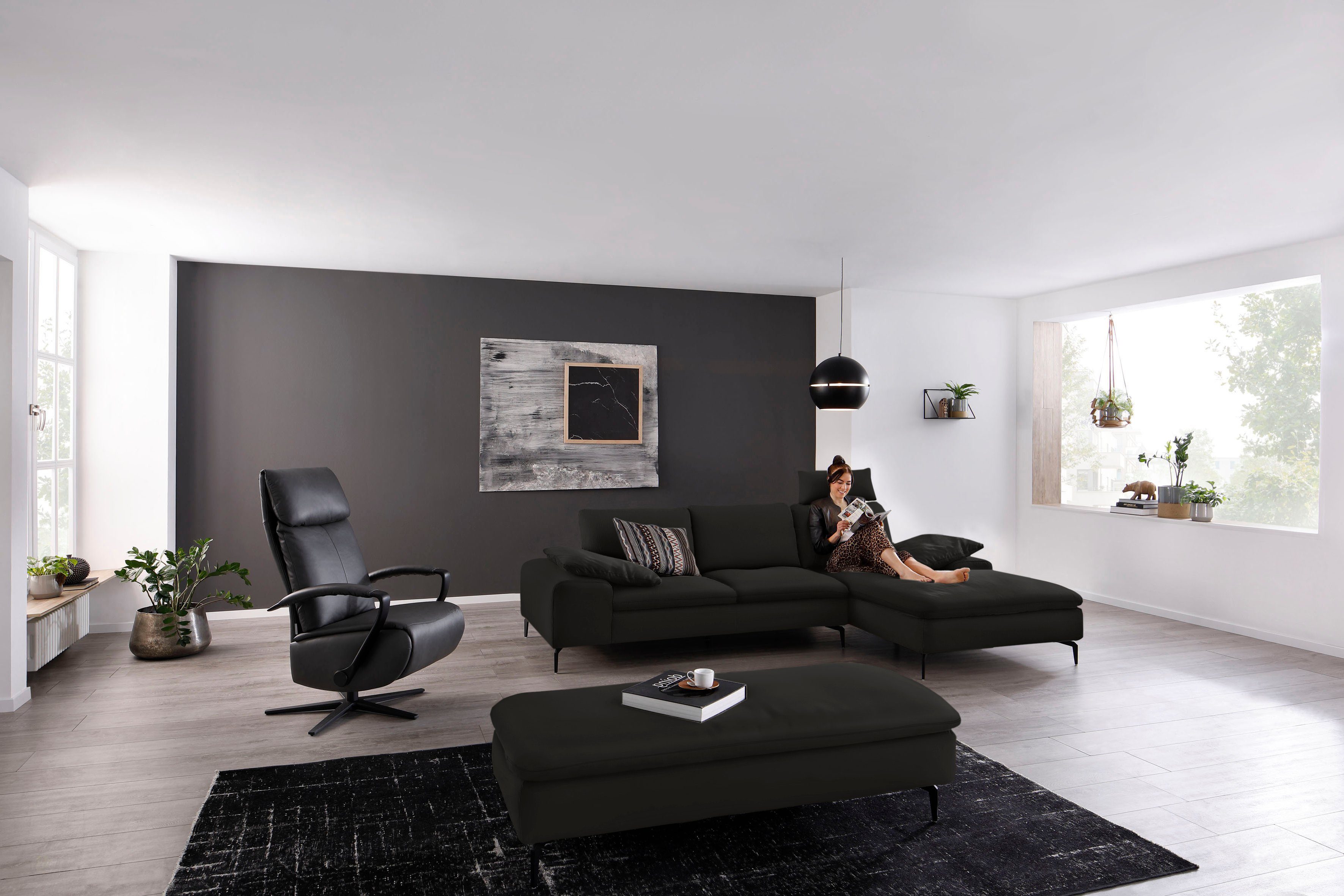 W.SCHILLIG Ecksofa valentinoo, Designsofa, bequem, elegant und zeitlos, L-Form, Set, inklusive Hocker, mit Sitztiefenverstellung, Breite 299 cm
